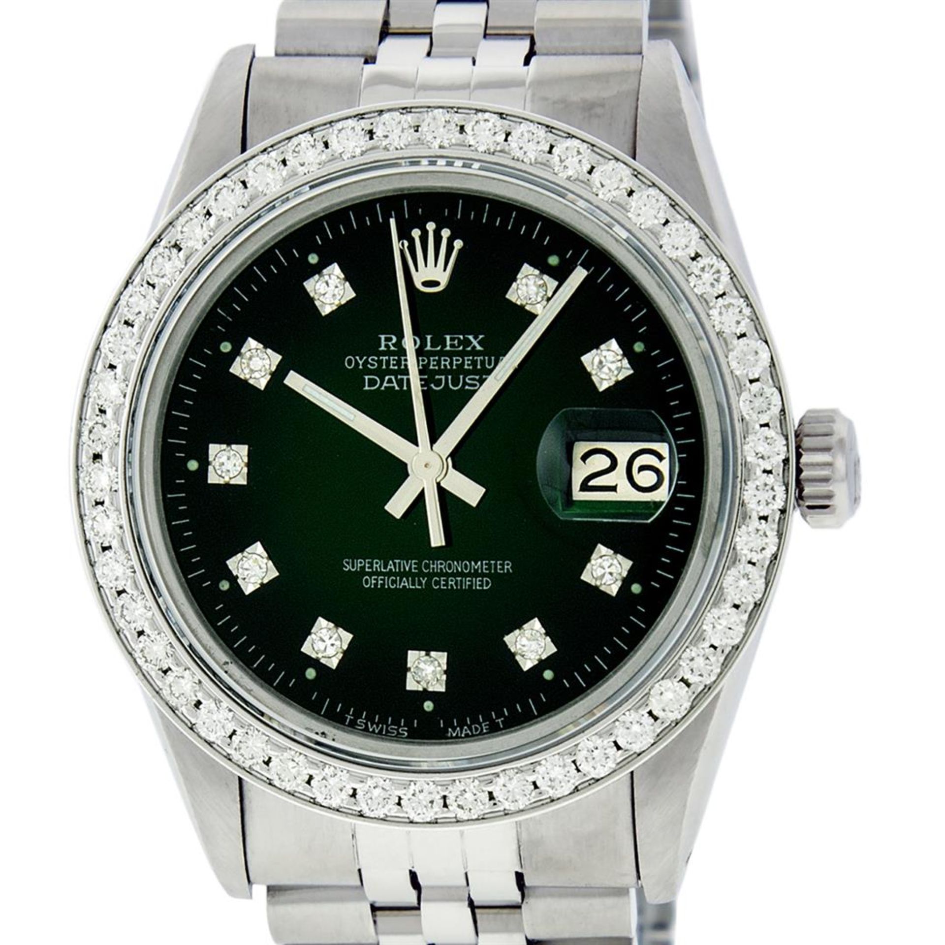 Rolex Mens Stainless Steel Slate Green Diamond 1.40CTW Bezel 36MM Datejust Wrist - Image 2 of 9