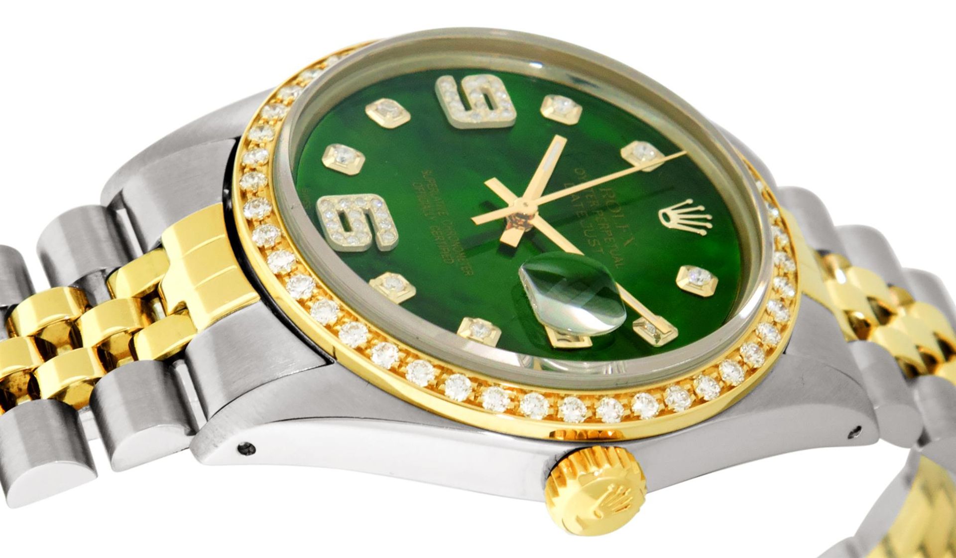 Rolex 2 Tone YG/SS Green Diamond Oyster Perpetual Datejust Wristwatch 36MM - Image 9 of 9