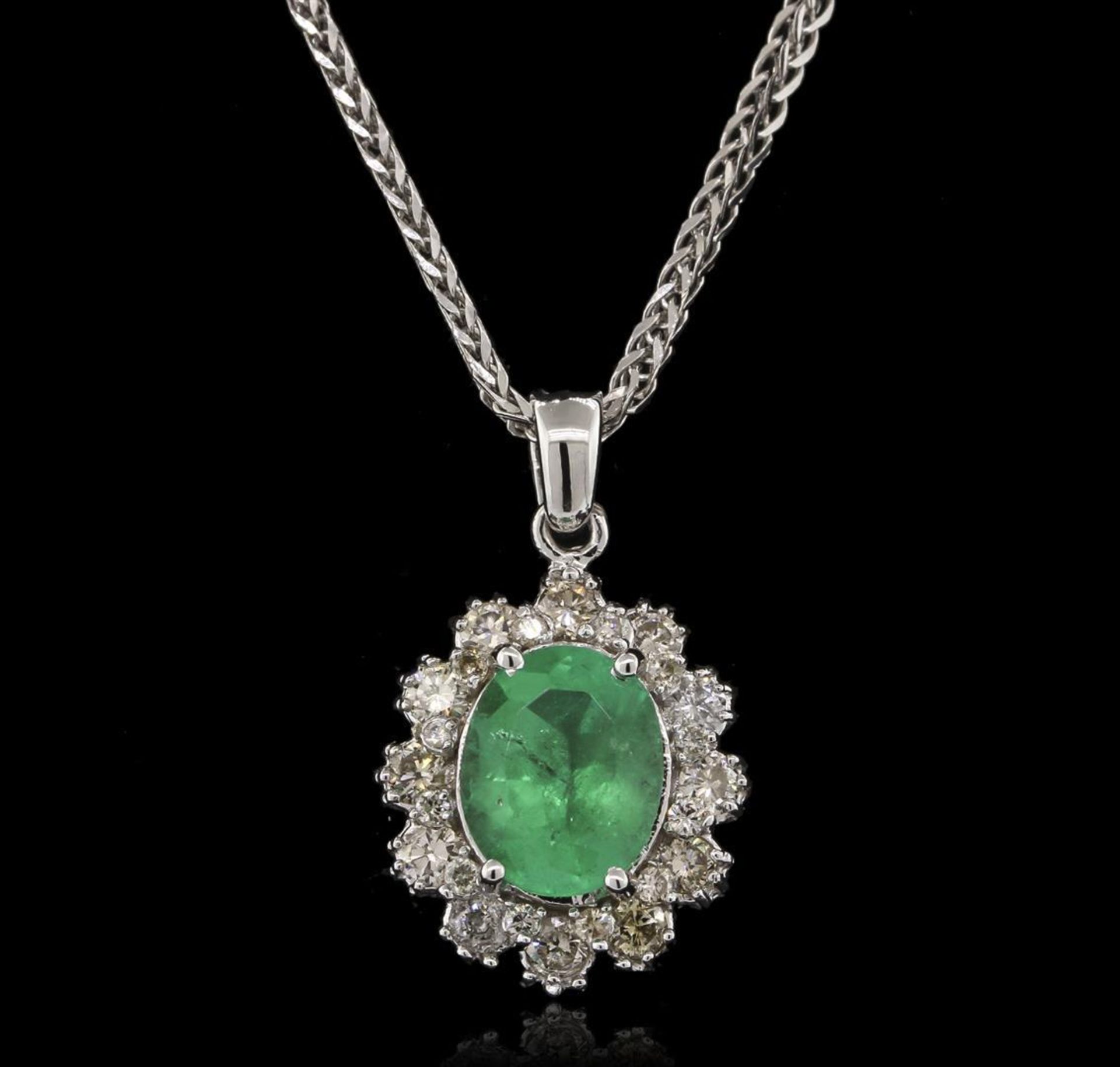 2.52 ctw Emerald and Diamond Pendant With Chain - 14KT White Gold