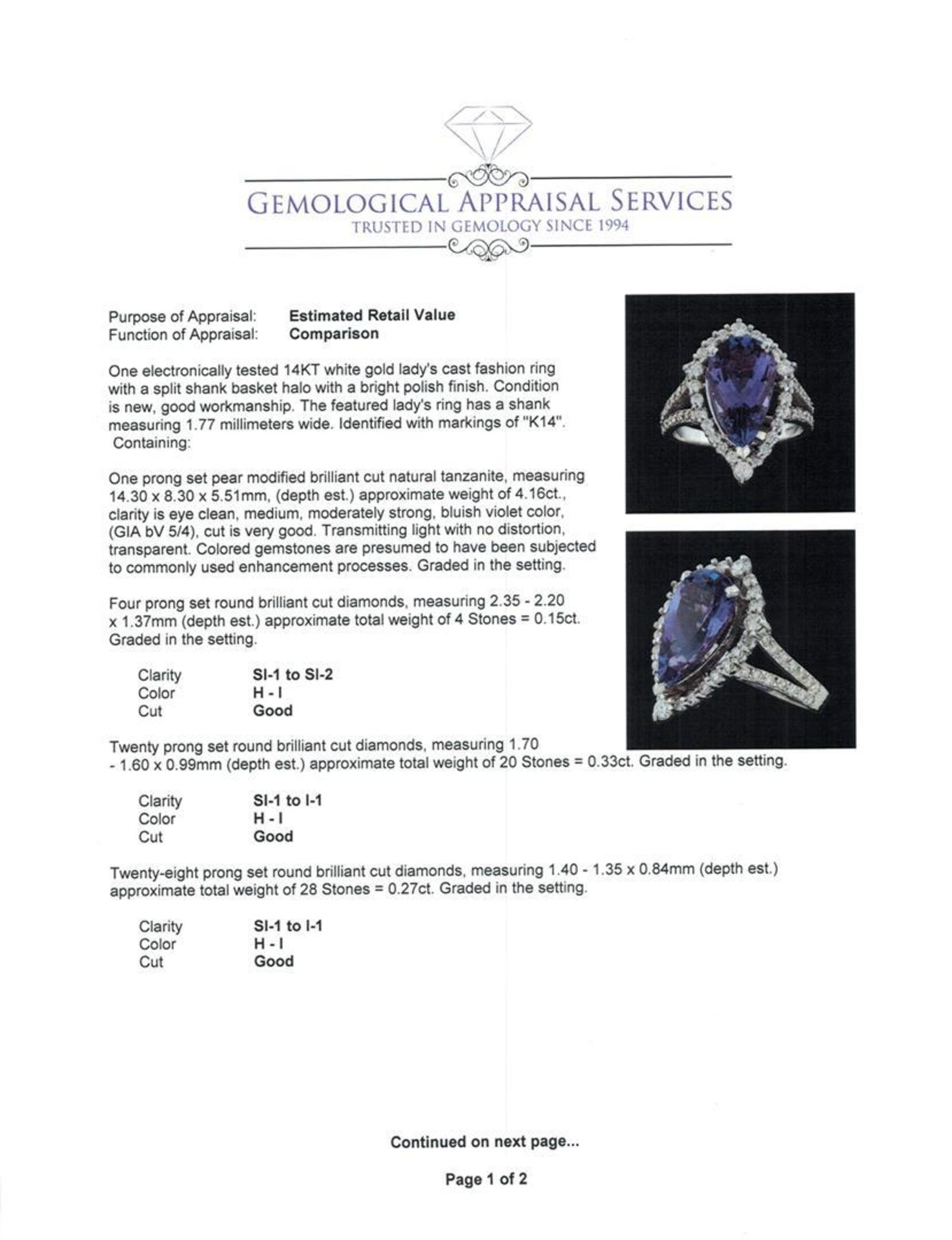 4.16 ctw Tanzanite and Diamond Ring - 14KT White Gold - Image 5 of 6