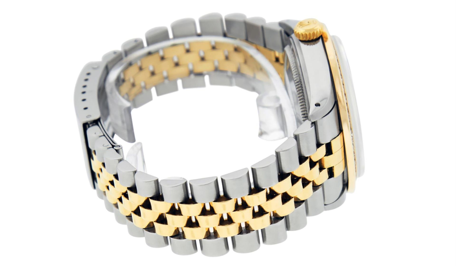 Rolex Mens 2 Tone Green Vignette Princess Cut Diamond Datejust Wristwatch - Image 6 of 9