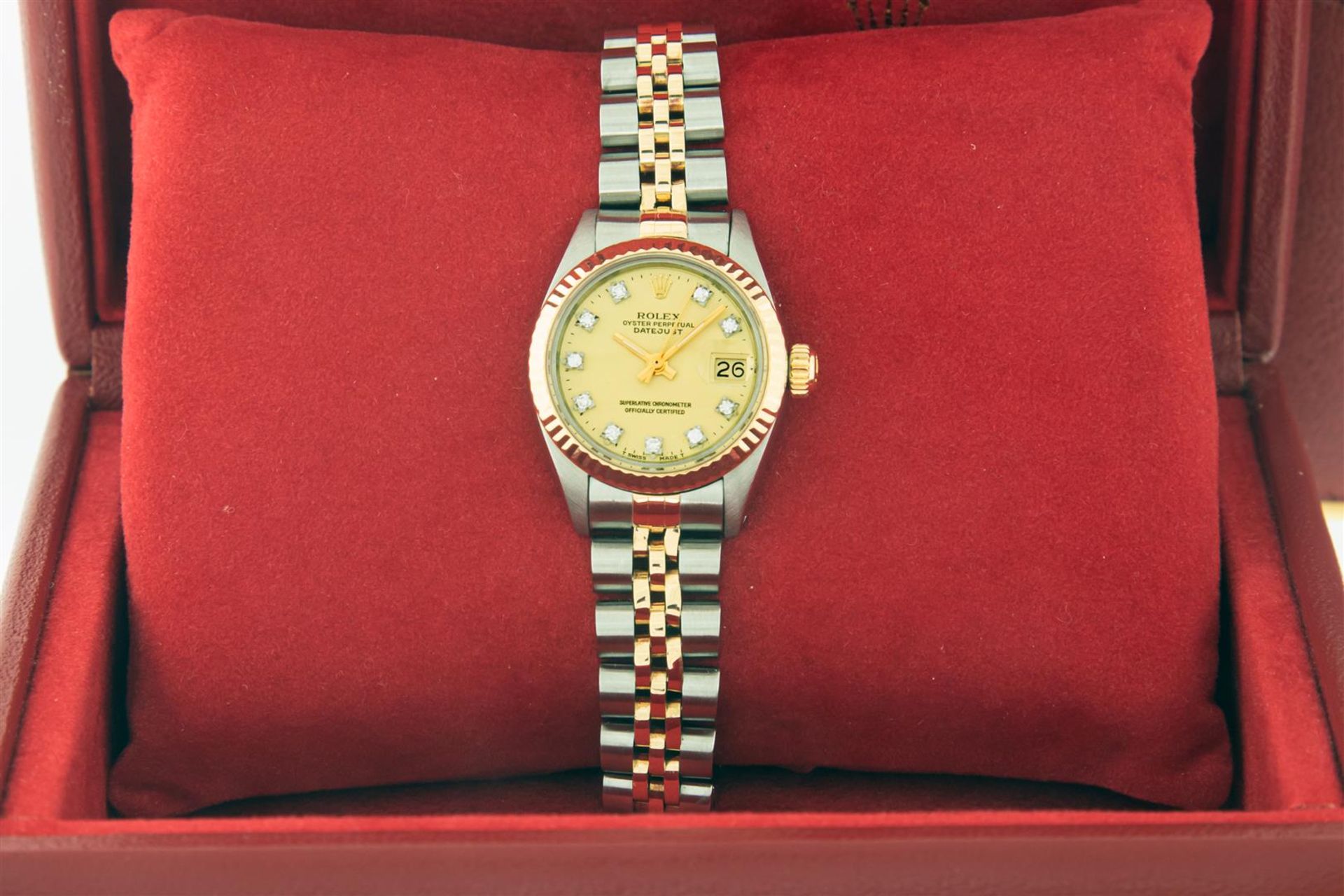 Rolex Datejust 26 Original Champagne Diamond Box Papers 18K/SS Yellow Gold Compl - Image 3 of 9