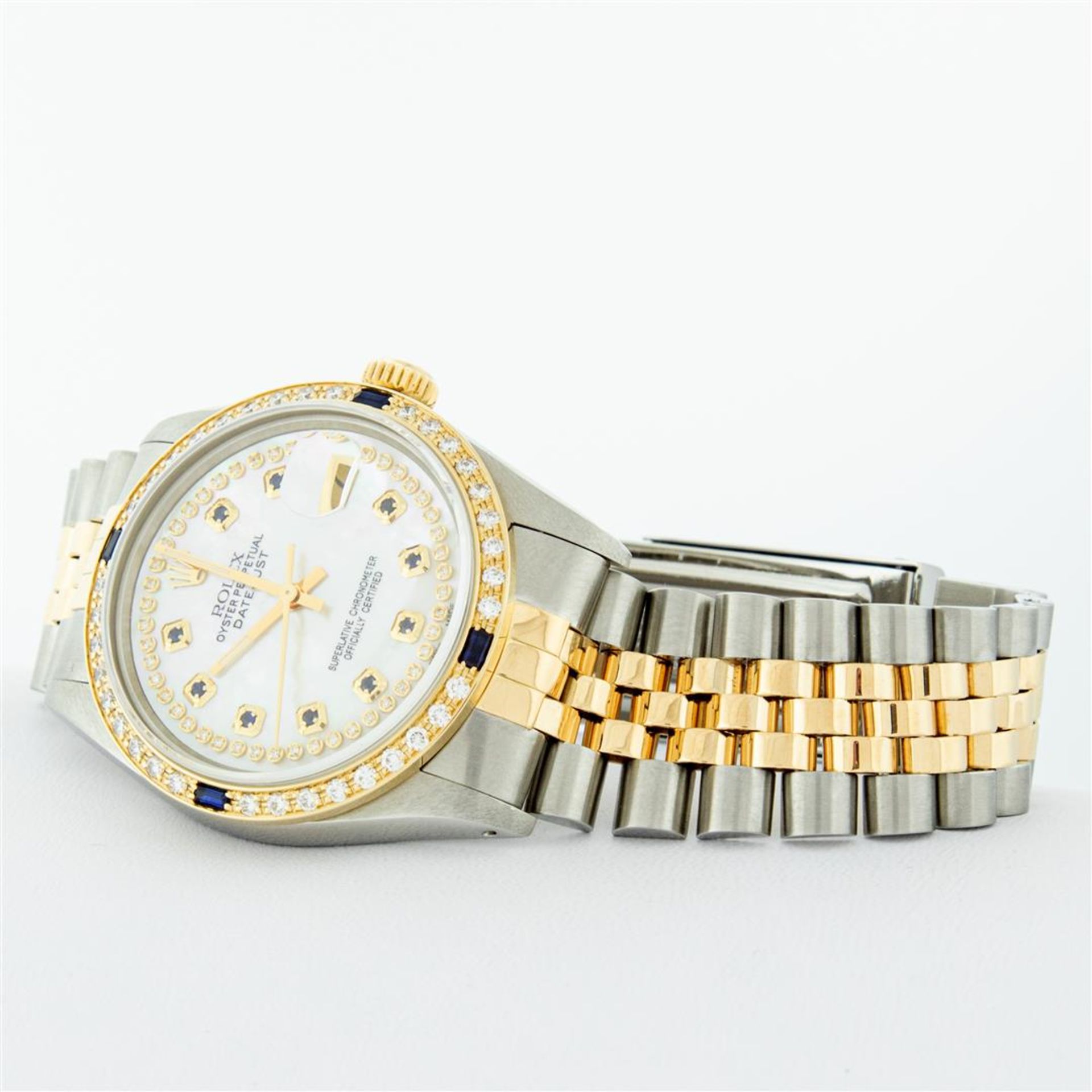 Rolex Mens 2 Tone Mother Of Pearl Diamond & Sapphire Datejust Wristwatch - Image 5 of 9