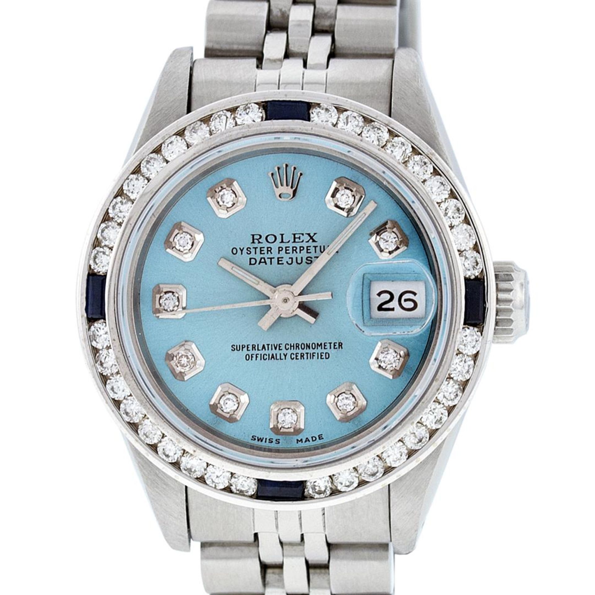 Rolex Ladies Stainless Steel Blue Diamond & Channel Set Sapphire Datejust 26MM