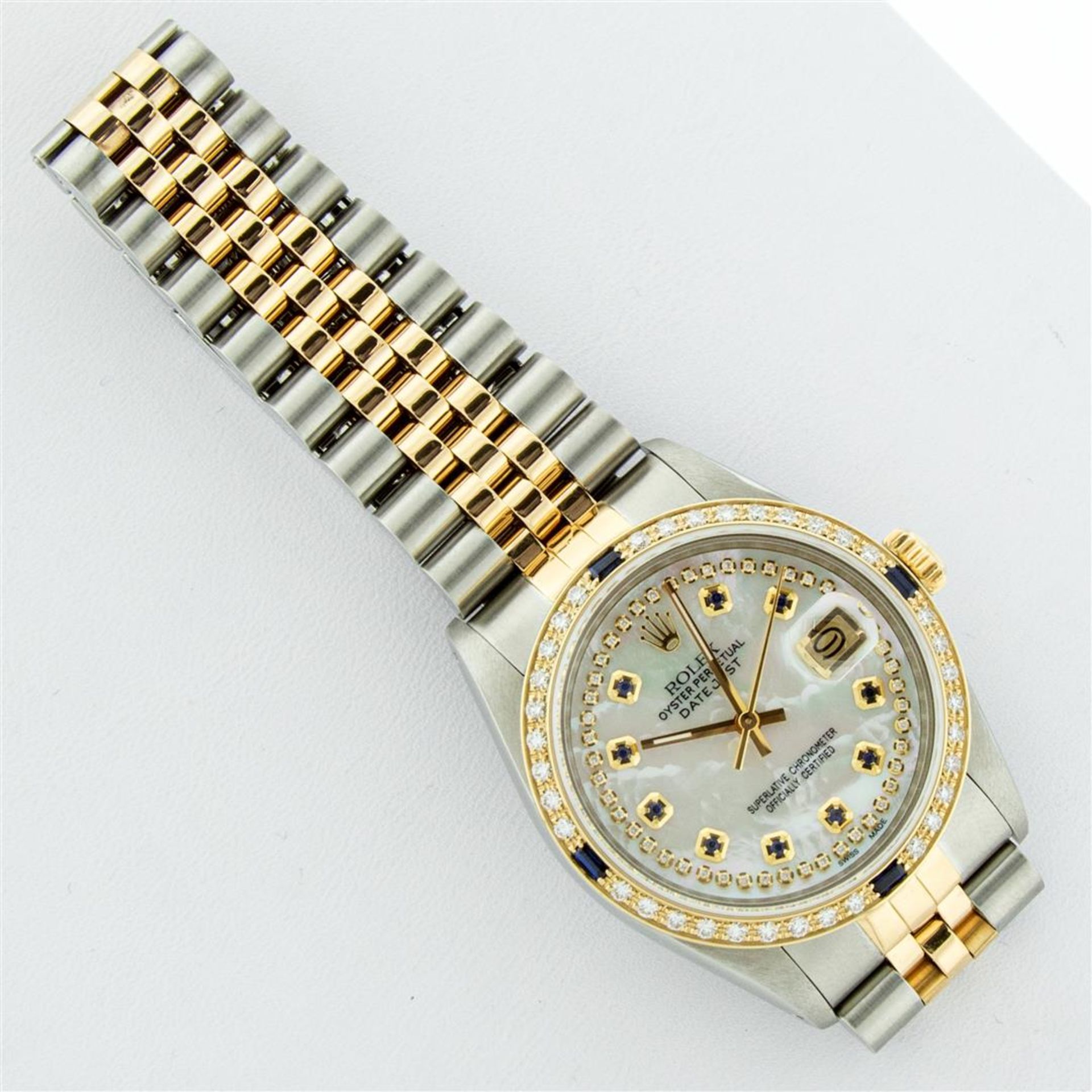 Rolex Mens 2 Tone Mother Of Pearl Diamond & Sapphire Datejust Wristwatch - Image 6 of 9