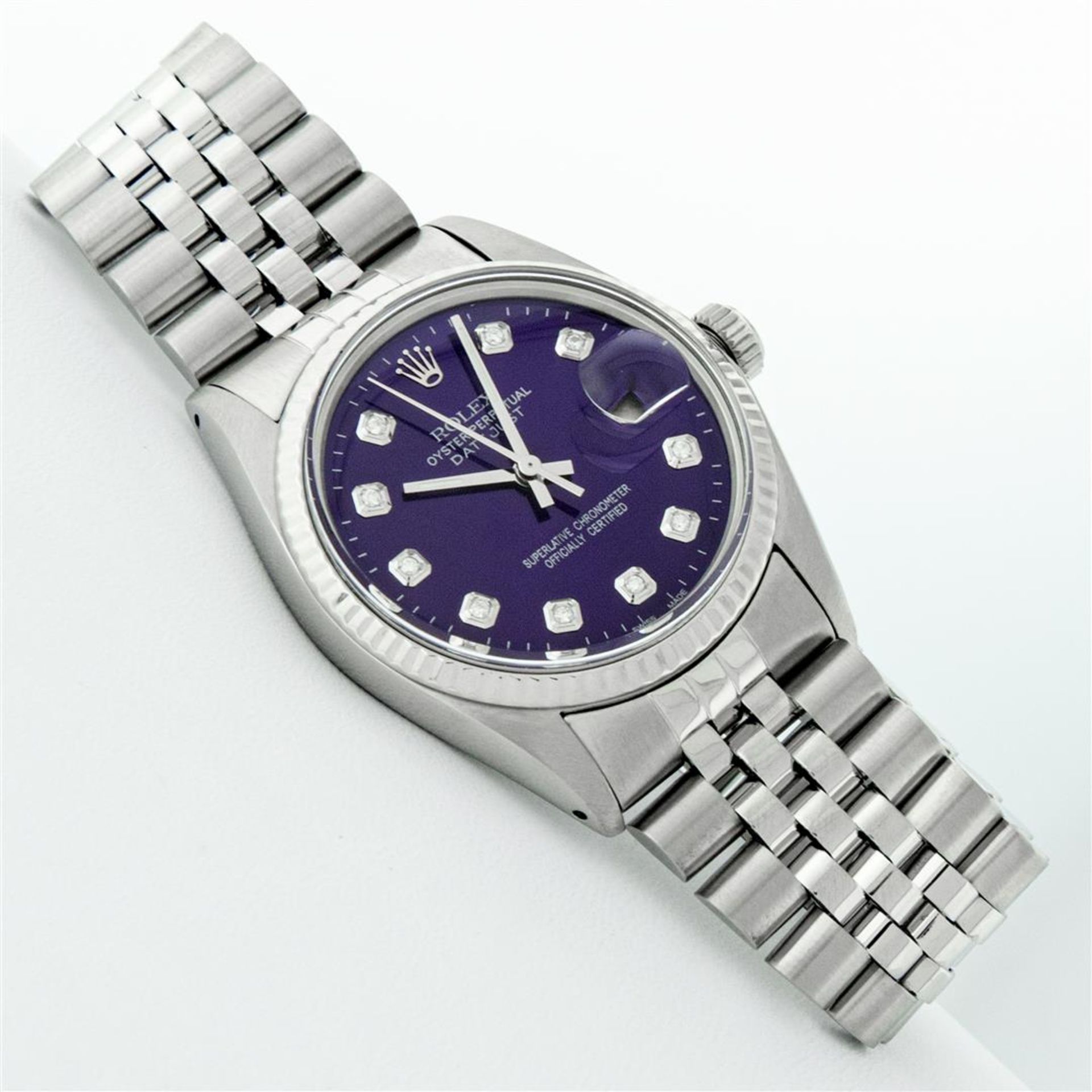 Rolex Mens Stainless Steel Purple Diamond 36MM Datejust Oyster Perpetual Wristwa - Image 3 of 9