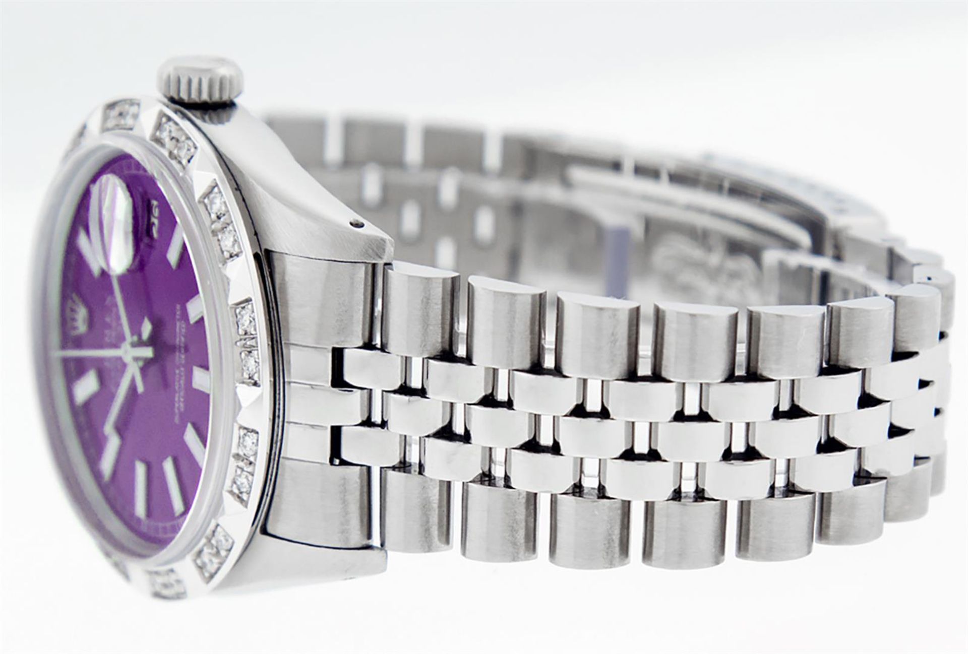 Rolex Mens Stainless Steel 36MM Purple Index Pyramid Diamond Datejust Wristwatch - Image 7 of 9