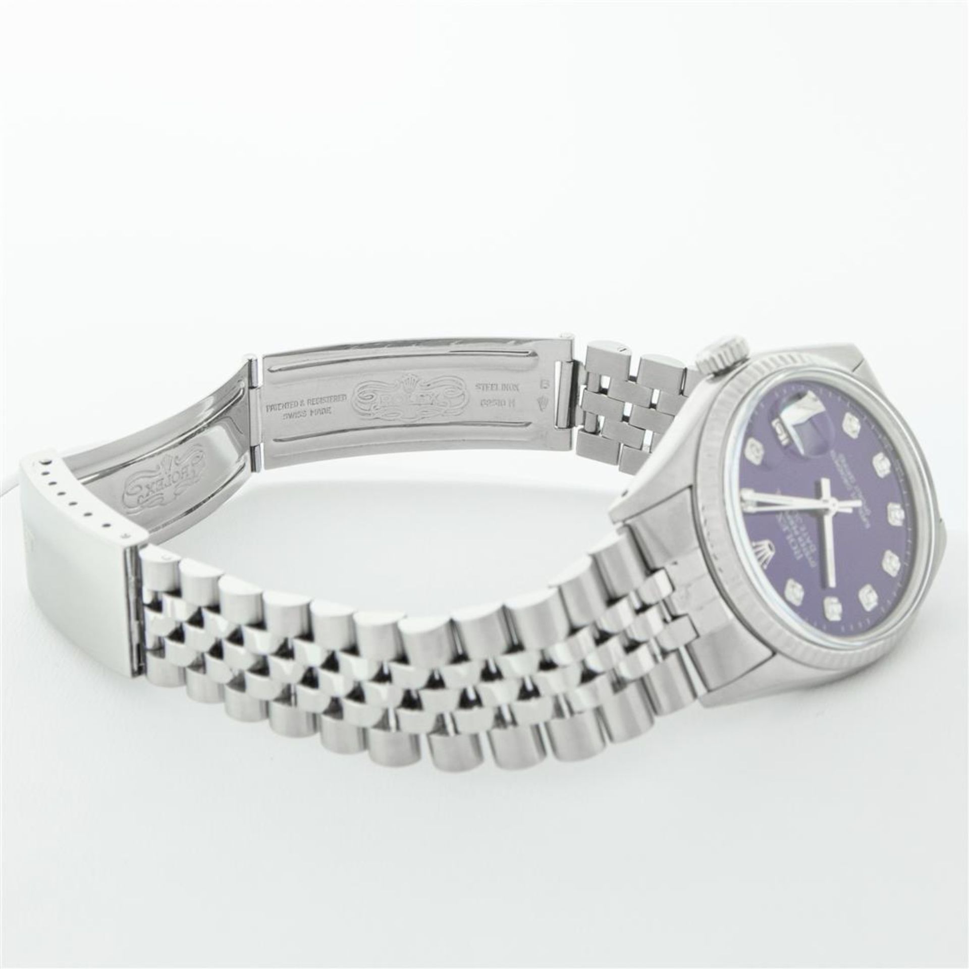 Rolex Mens Stainless Steel Purple Diamond 36MM Datejust Oyster Perpetual Wristwa - Image 8 of 9