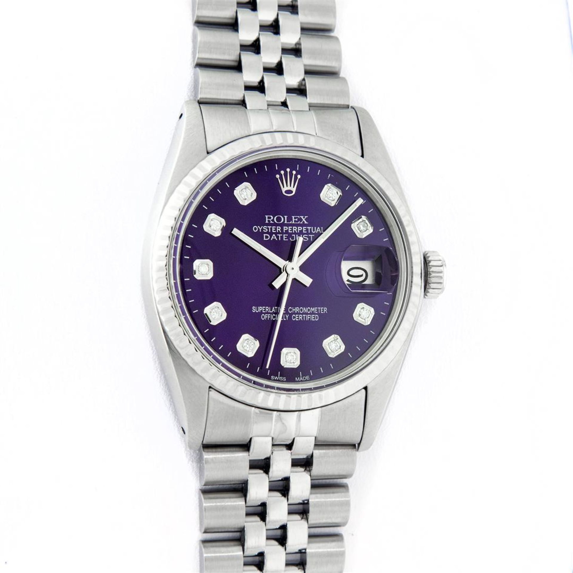 Rolex Mens Stainless Steel Purple Diamond 36MM Datejust Oyster Perpetual Wristwa - Image 2 of 9