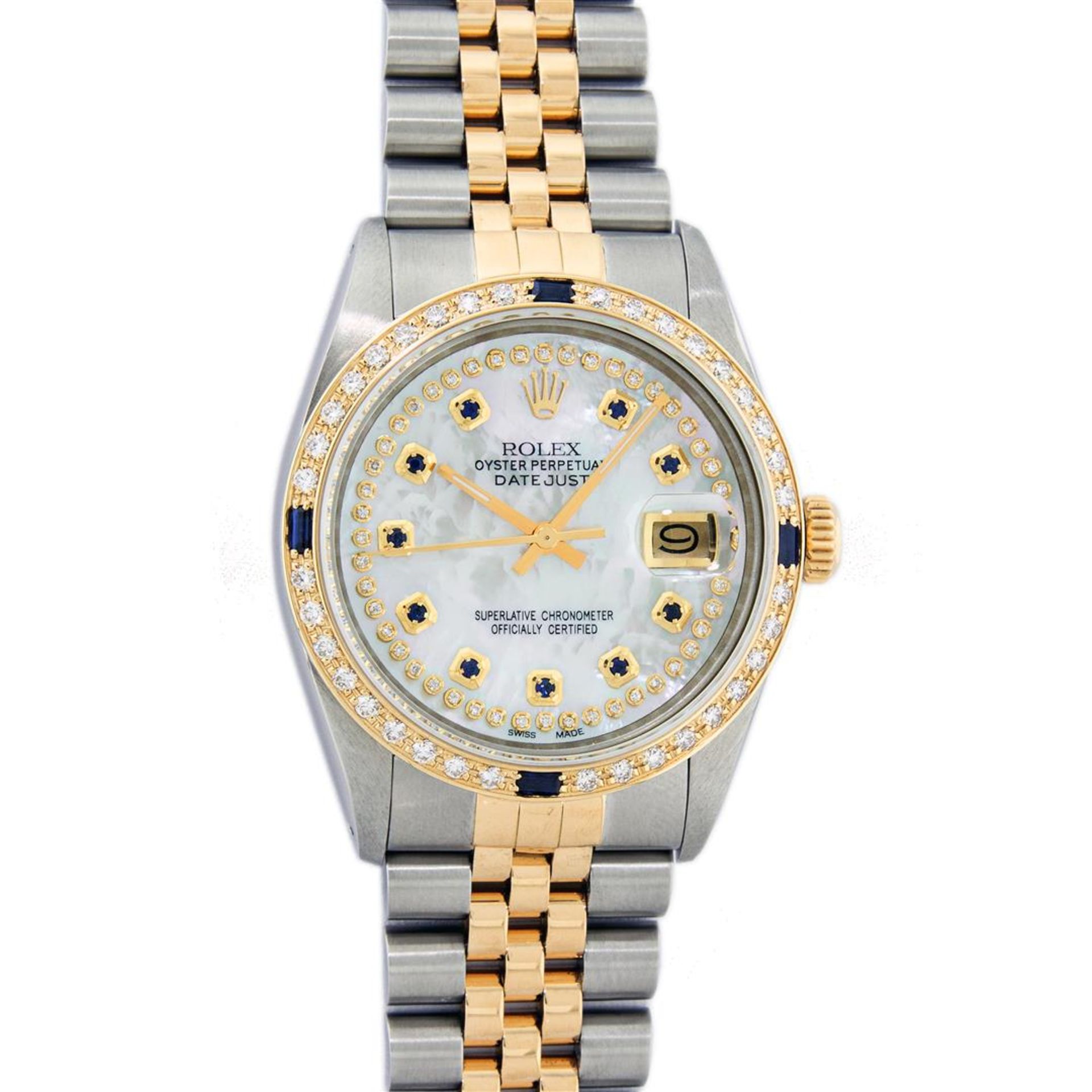 Rolex Mens 2 Tone Mother Of Pearl Diamond & Sapphire Datejust Wristwatch - Image 2 of 9
