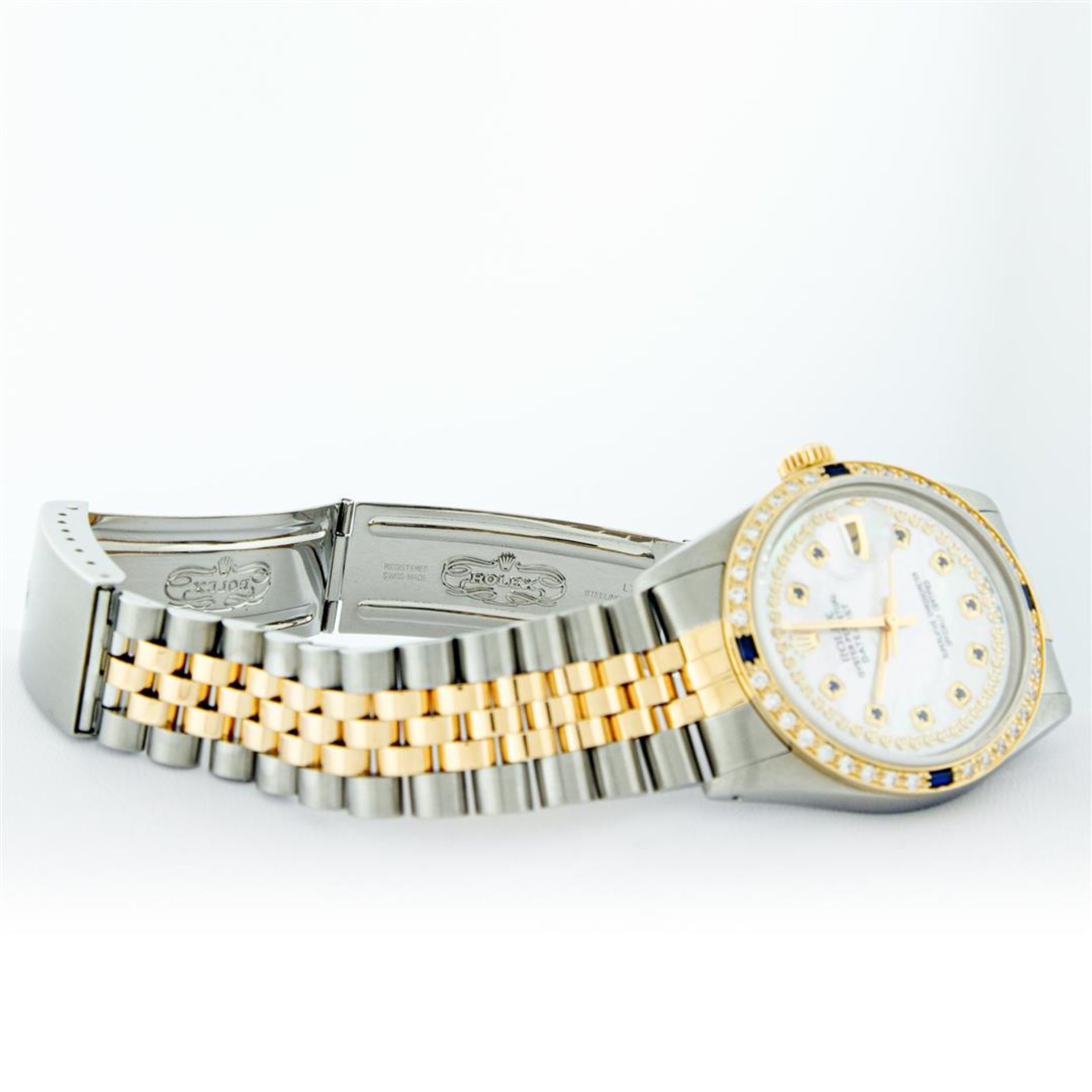 Rolex Mens 2 Tone Mother Of Pearl Diamond & Sapphire Datejust Wristwatch - Image 8 of 9