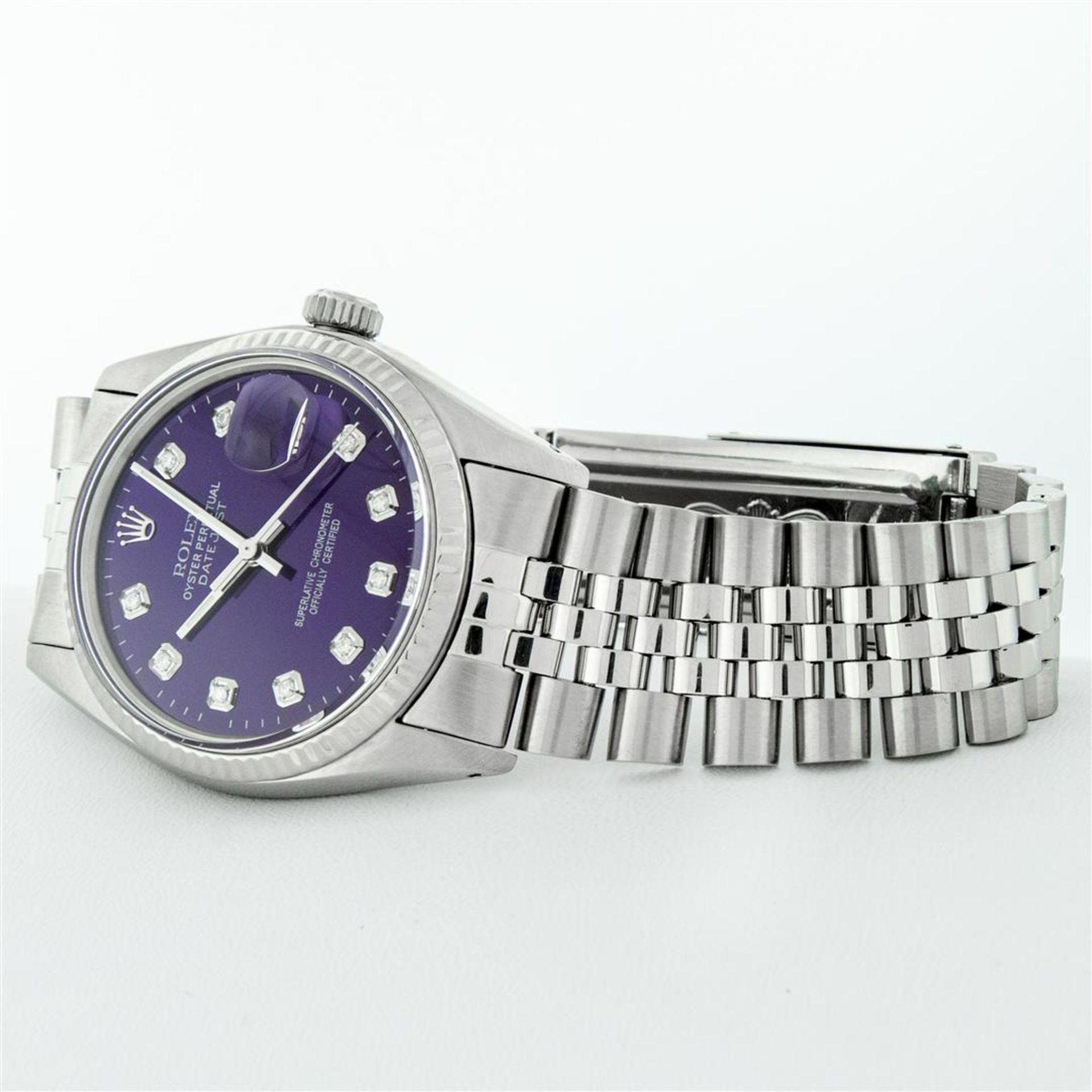 Rolex Mens Stainless Steel Purple Diamond 36MM Datejust Oyster Perpetual Wristwa - Image 5 of 9