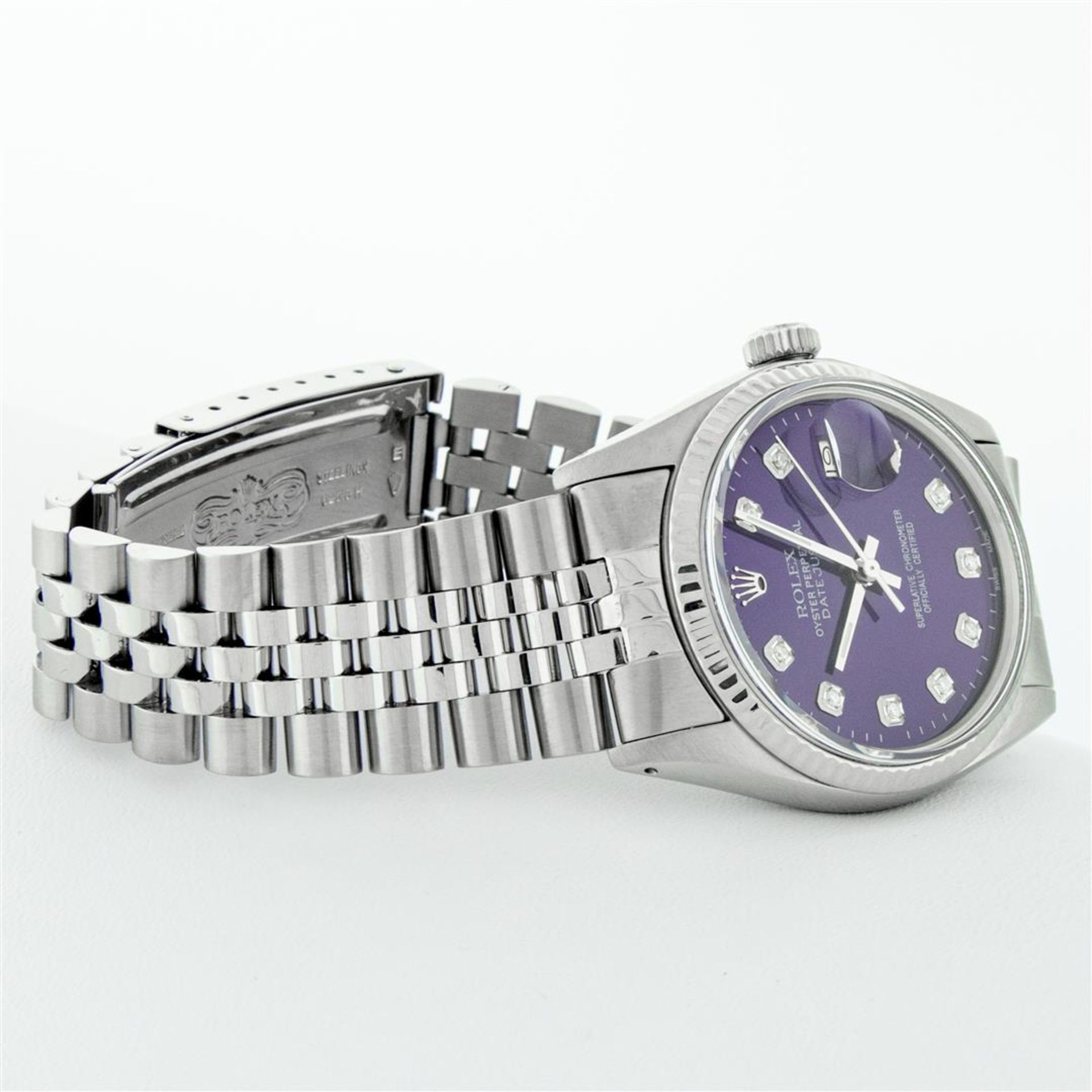 Rolex Mens Stainless Steel Purple Diamond 36MM Datejust Oyster Perpetual Wristwa - Image 6 of 9