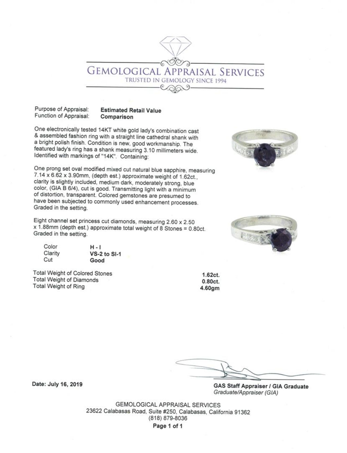 2.42 ctw Sapphire and Diamond Ring - 14KT White Gold - Image 5 of 5