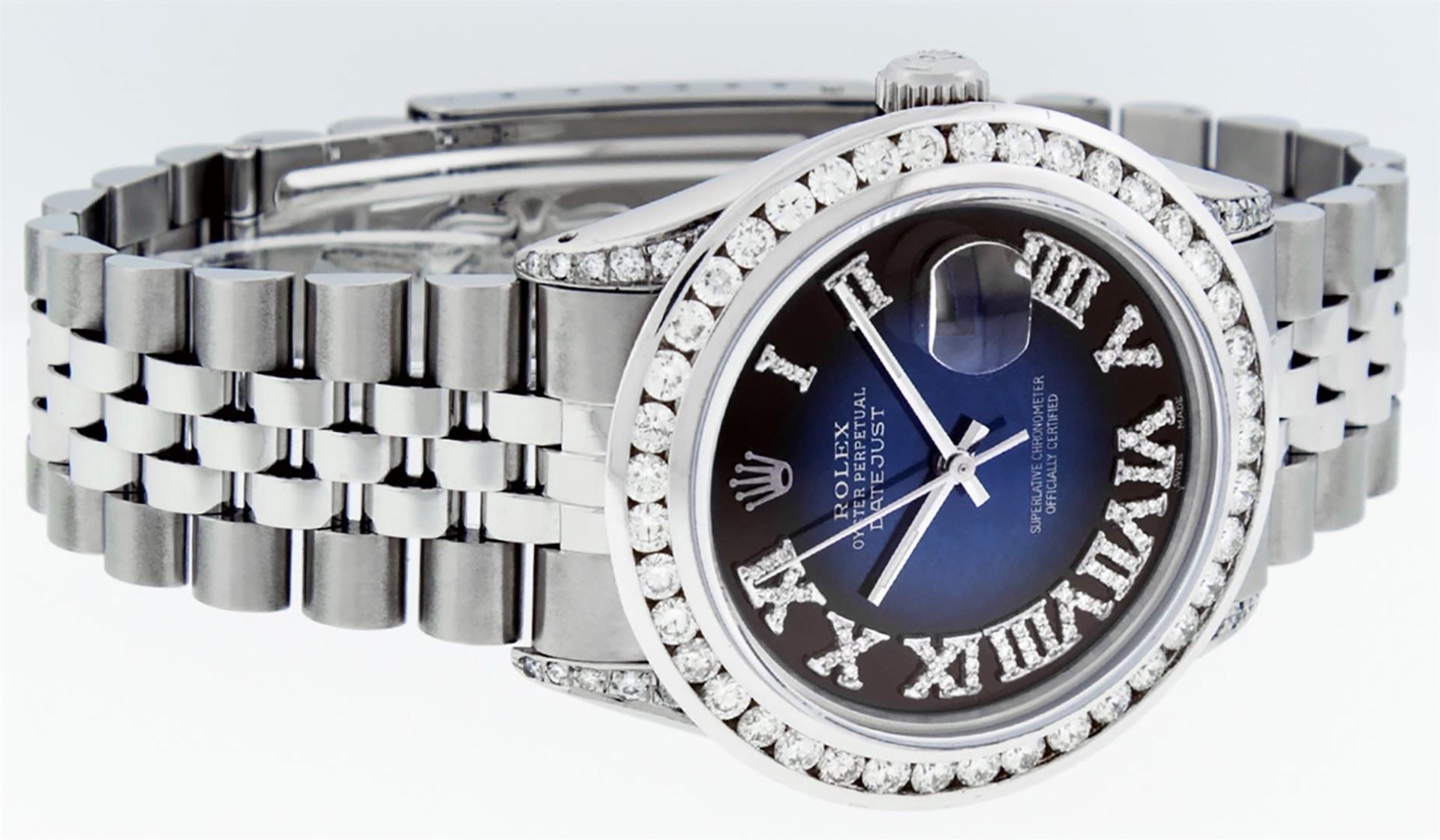 Rolex Mens Stainless Steel Blue Vignette Roman 3ctw Diamond Datejust Wristwatch - Image 4 of 9