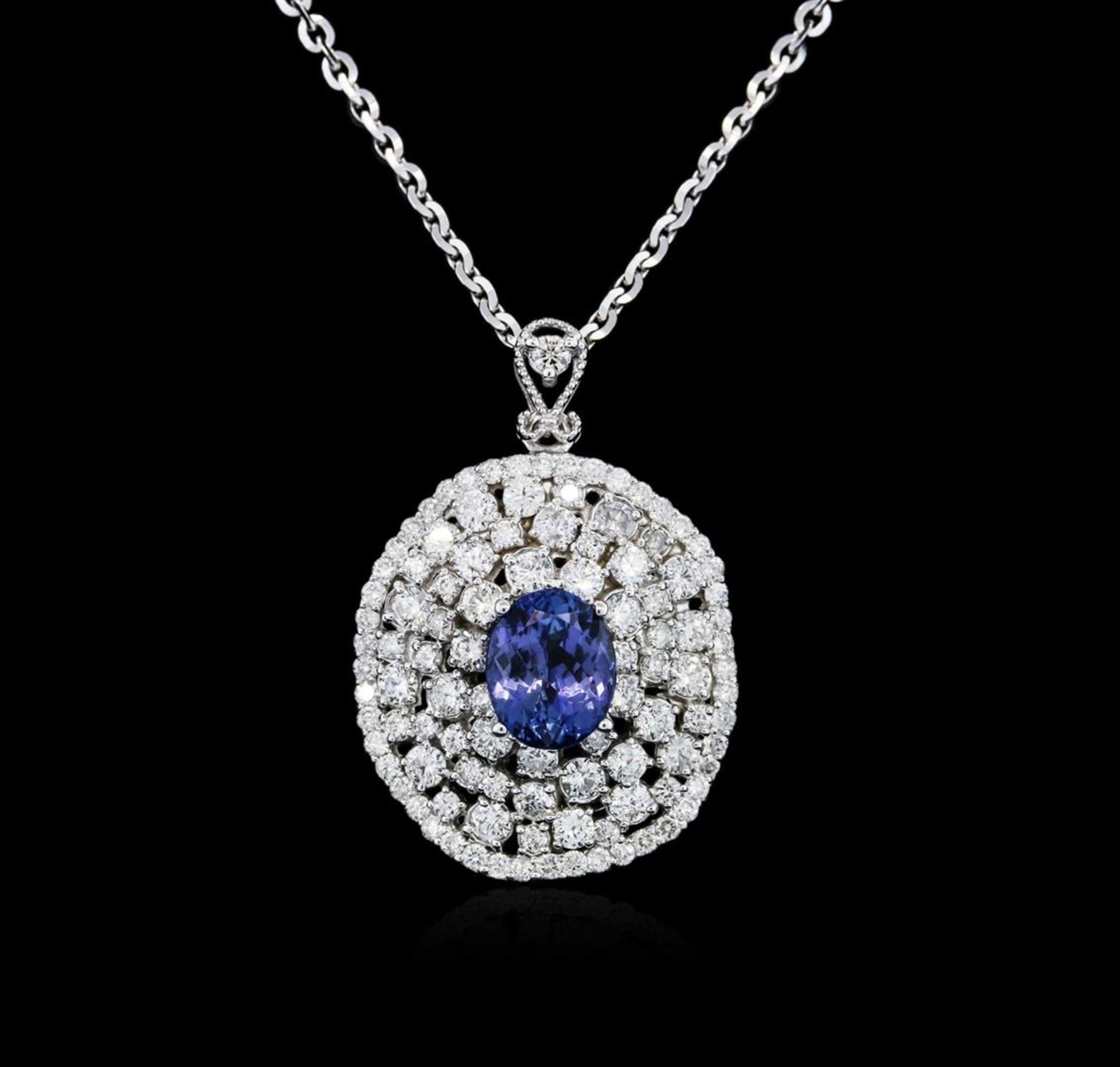 14KT White Gold 3.57ct Tanzanite and Diamond Pendant With Chain