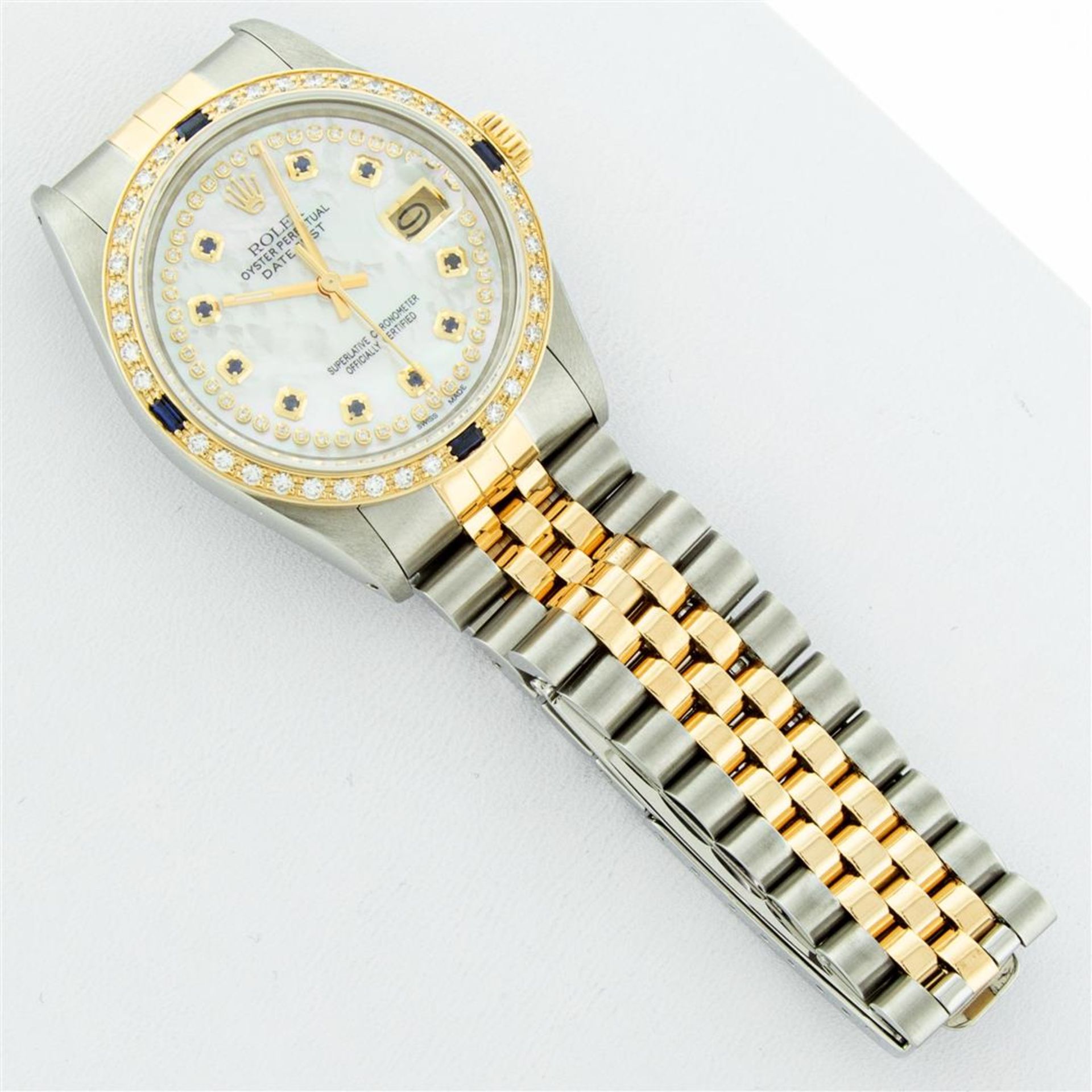 Rolex Mens 2 Tone Mother Of Pearl Diamond & Sapphire Datejust Wristwatch - Image 7 of 9