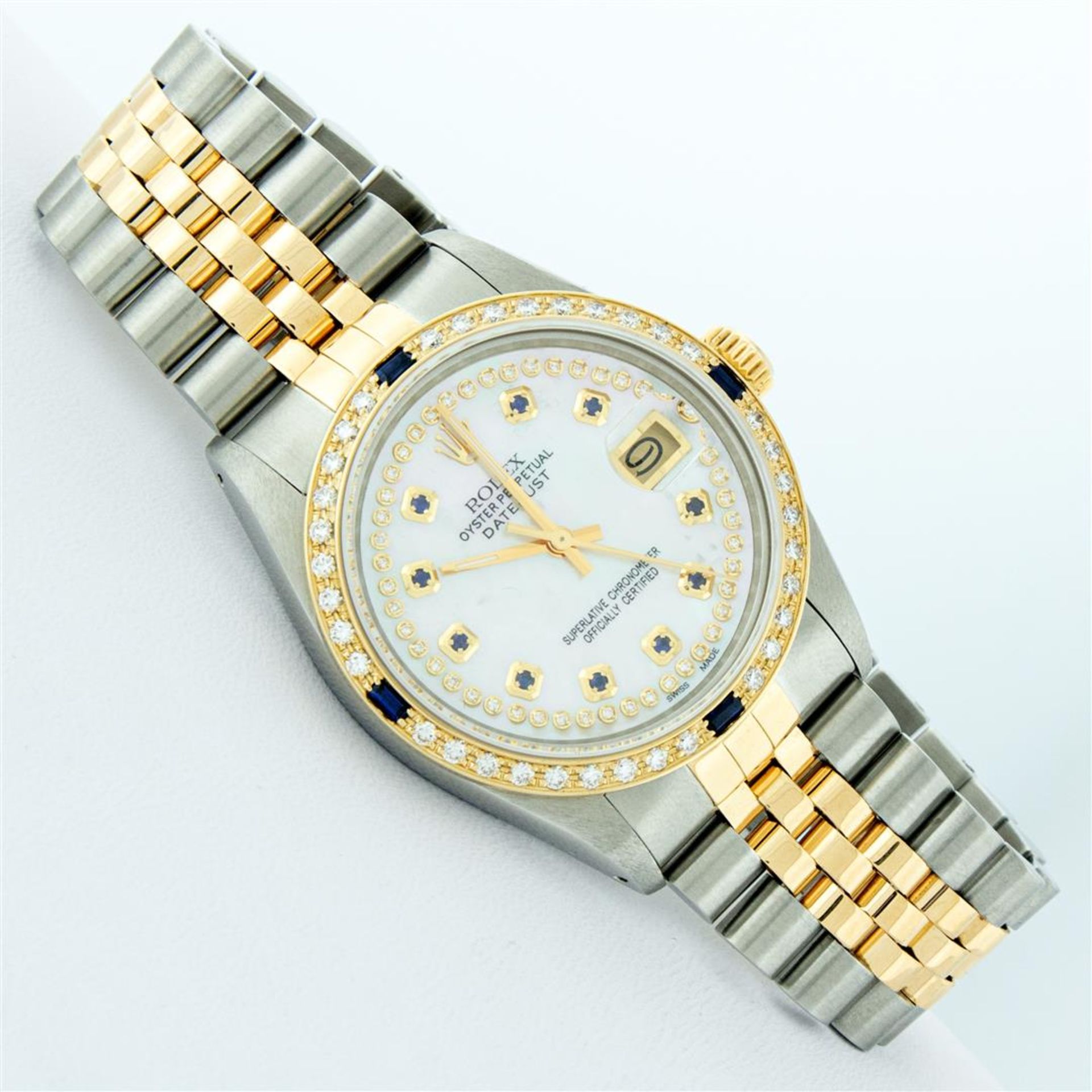 Rolex Mens 2 Tone Mother Of Pearl Diamond & Sapphire Datejust Wristwatch - Image 3 of 9