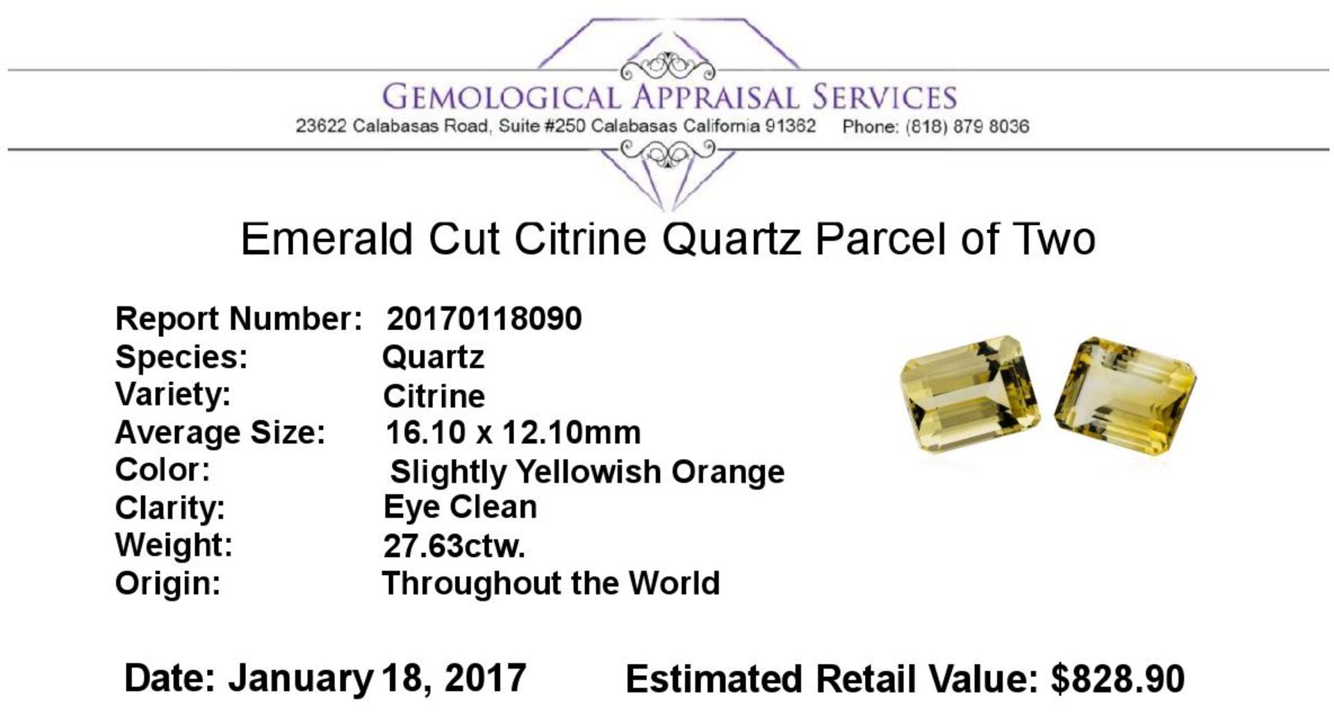 27.63ctw.Natural Emerald Cut Citrine Quartz Parcel of Two - Image 3 of 3