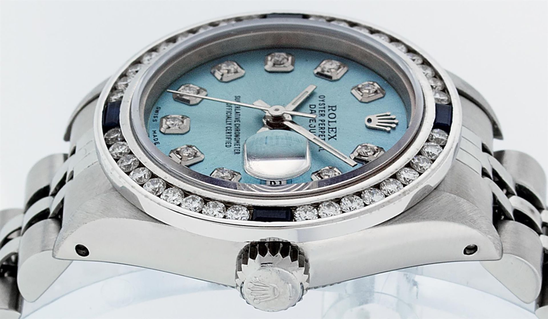 Rolex Ladies Stainless Steel Blue Diamond & Channel Set Sapphire Datejust 26MM - Image 3 of 9