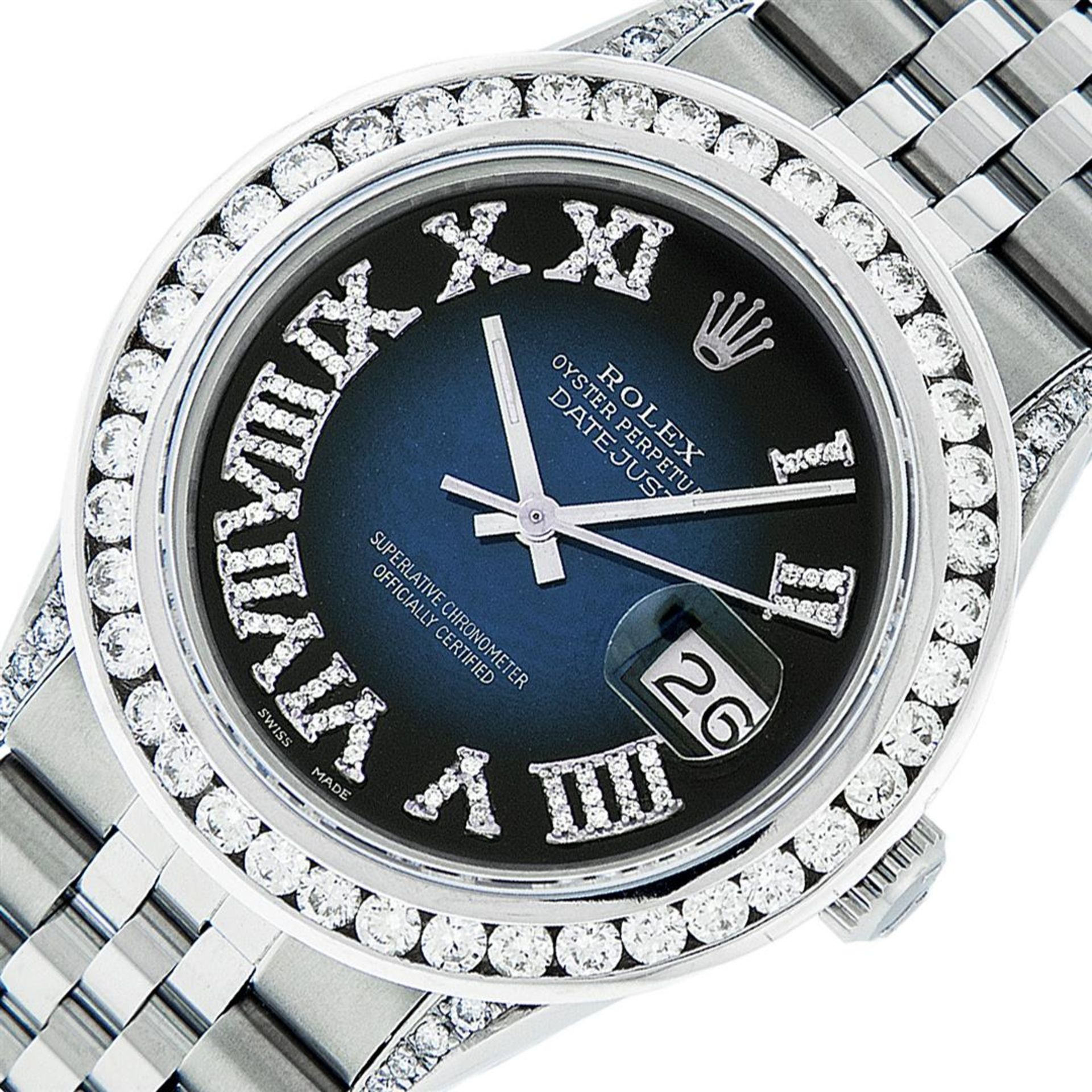 Rolex Mens Stainless Steel Blue Vignette Roman 3ctw Diamond Datejust Wristwatch - Image 2 of 9