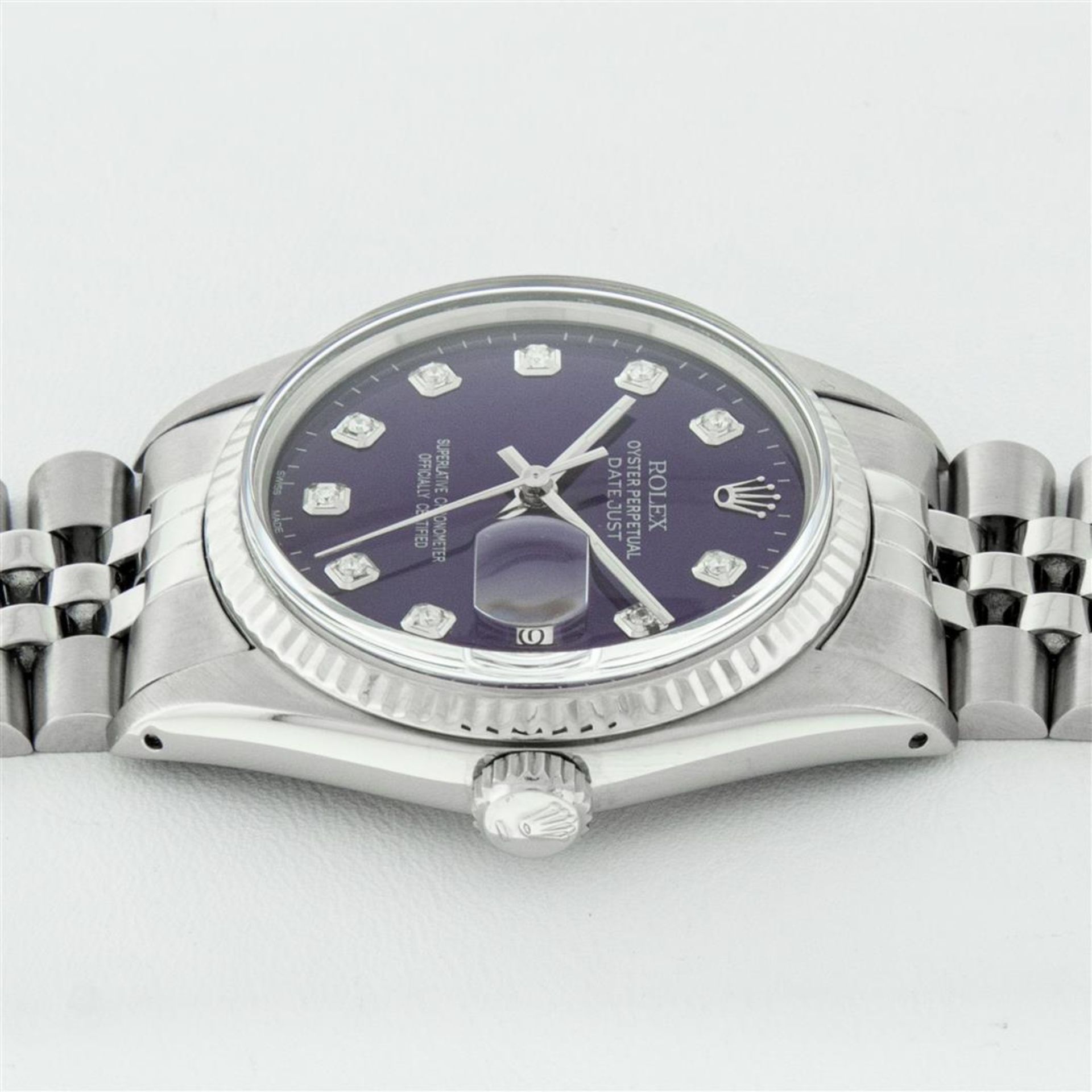 Rolex Mens Stainless Steel Purple Diamond 36MM Datejust Oyster Perpetual Wristwa - Image 7 of 9