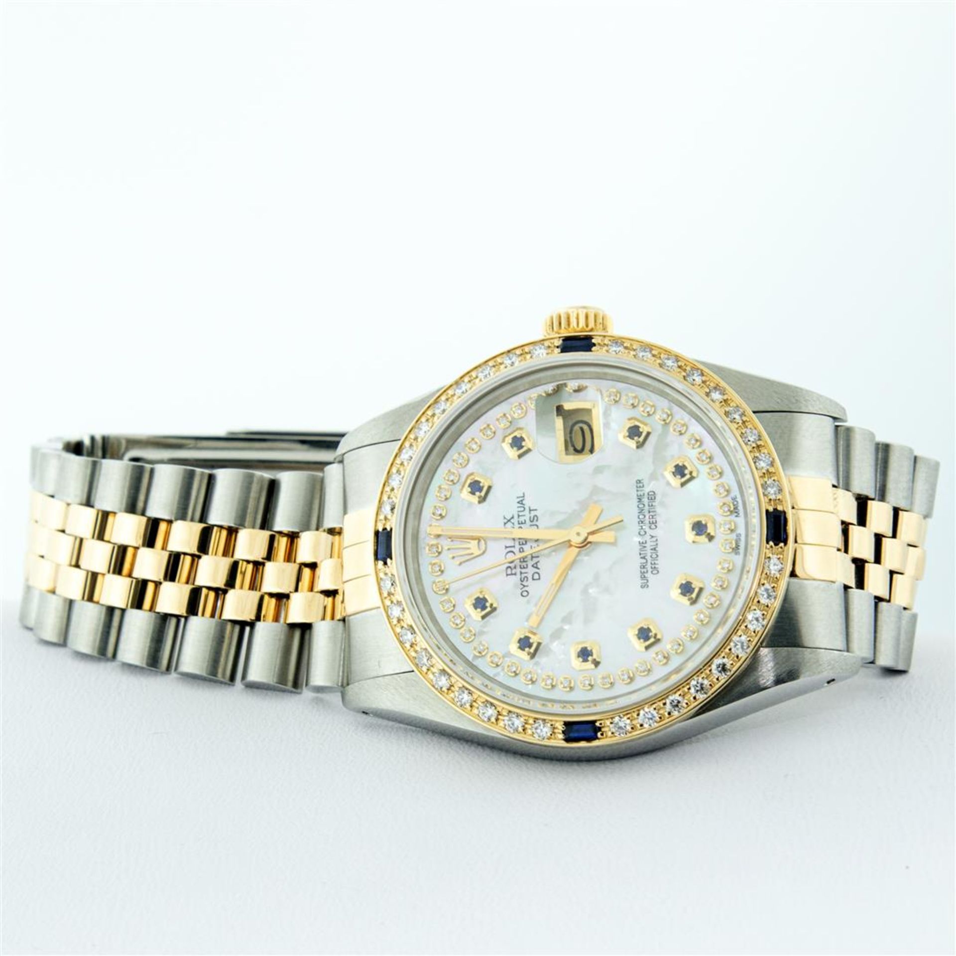 Rolex Mens 2 Tone Mother Of Pearl Diamond & Sapphire Datejust Wristwatch - Image 4 of 9