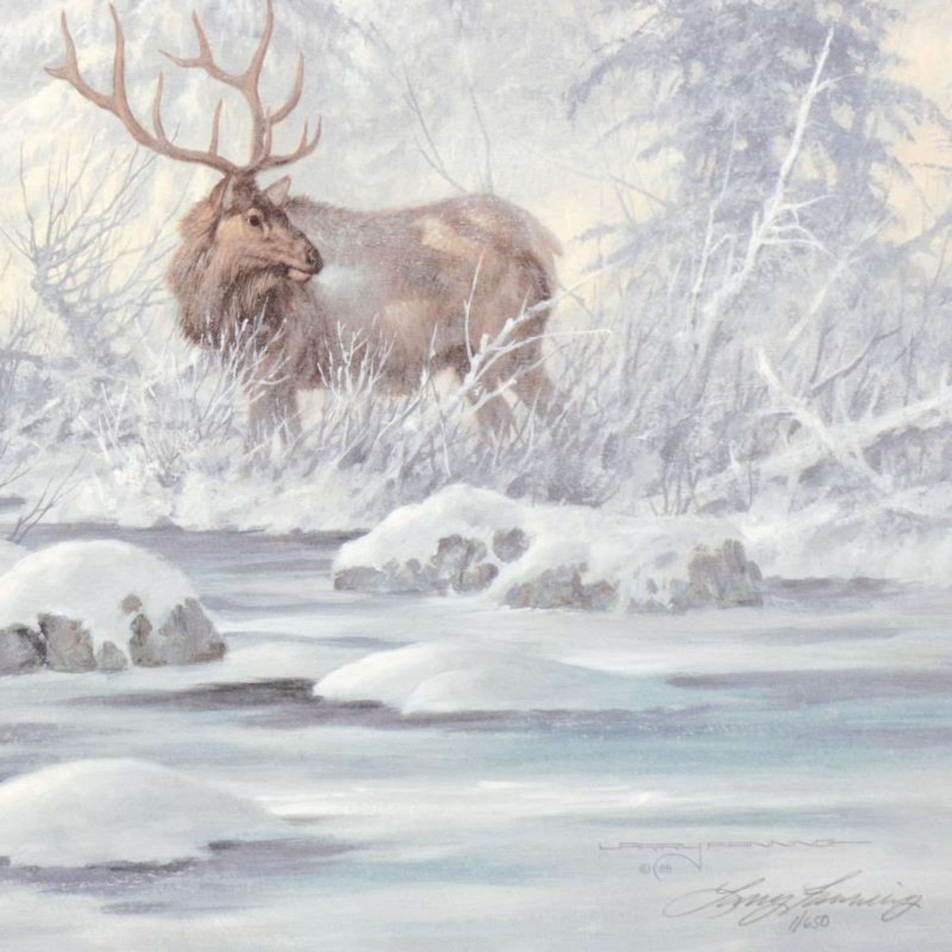Larry Fanning (1938-2014), "Solstice Rendezvous - Elk" Limited Edition Lithograp - Image 3 of 3