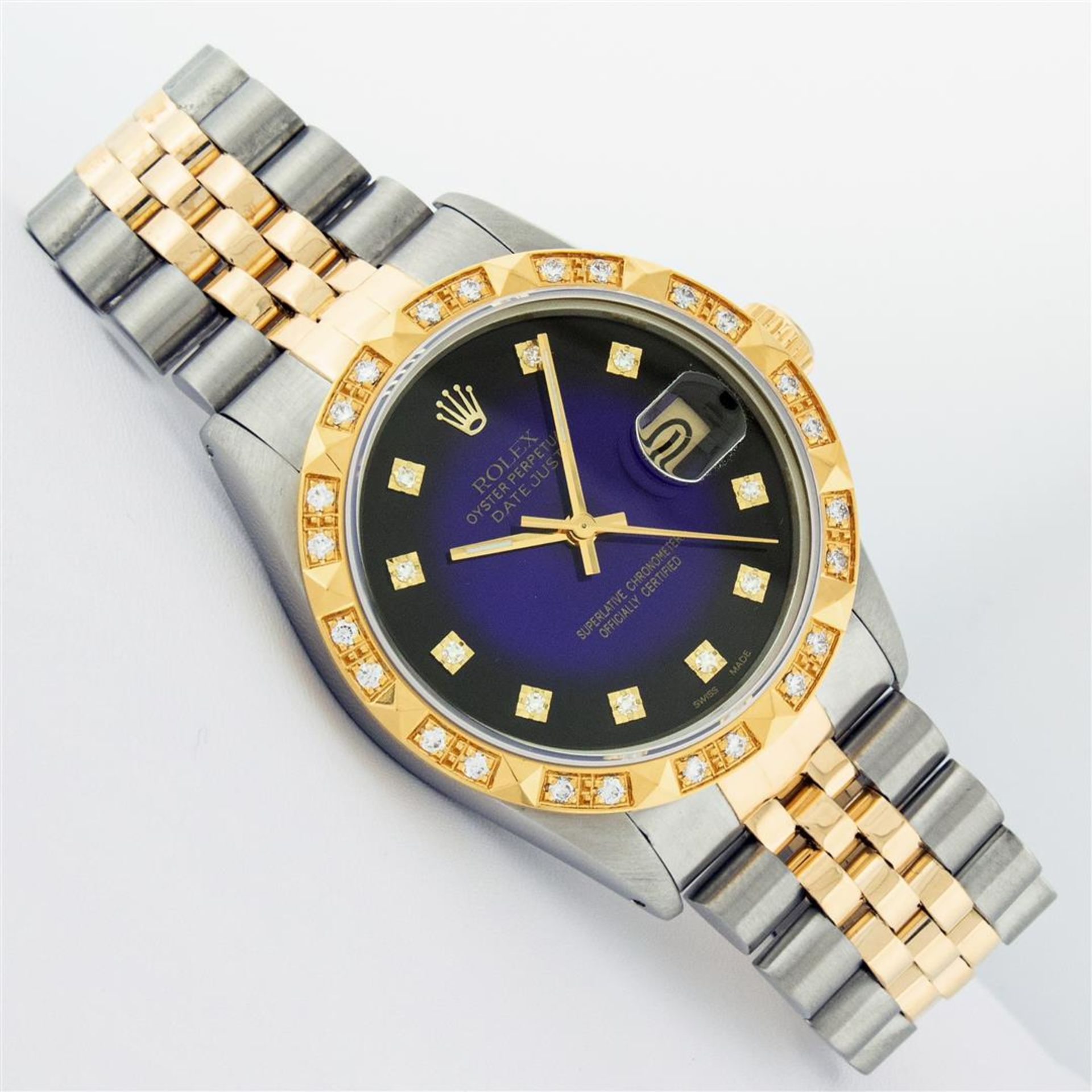 Rolex Mens 2 Tone Blue Vignette Diamond Datejust Oyster Perpetual Datejust 36MM - Image 3 of 9