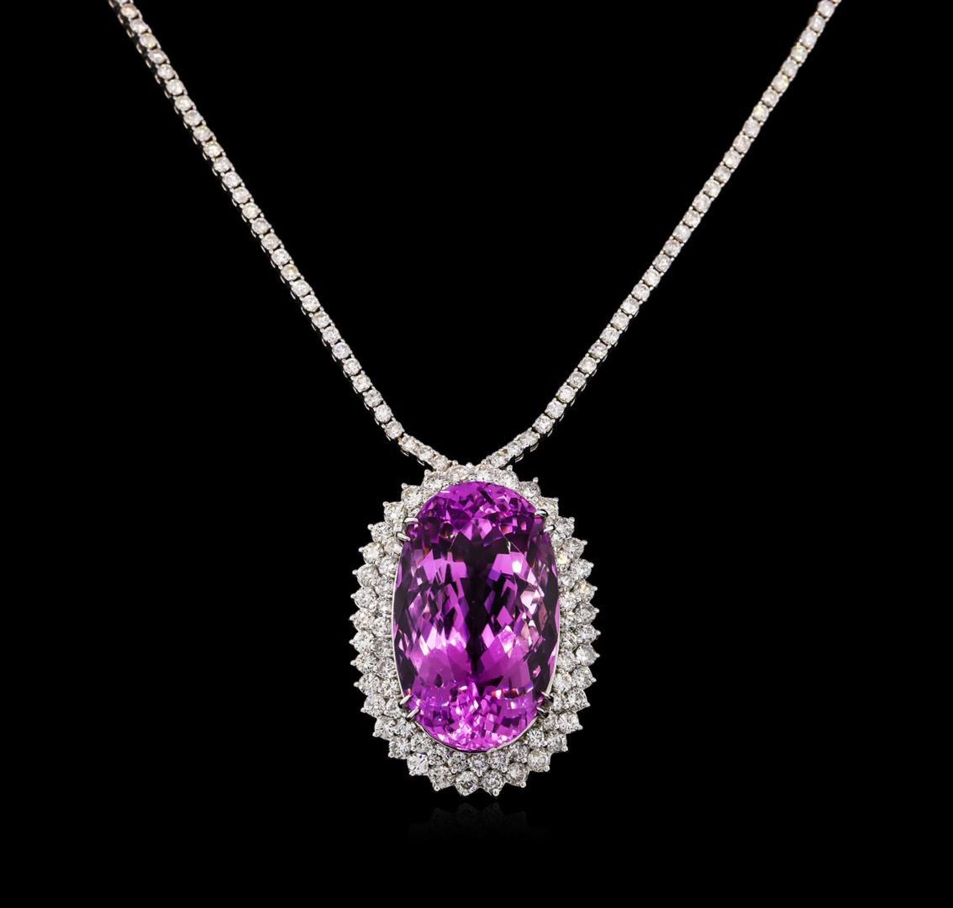14KT White Gold 71.43 ctw Kunzite and Diamond Necklace - Image 2 of 3