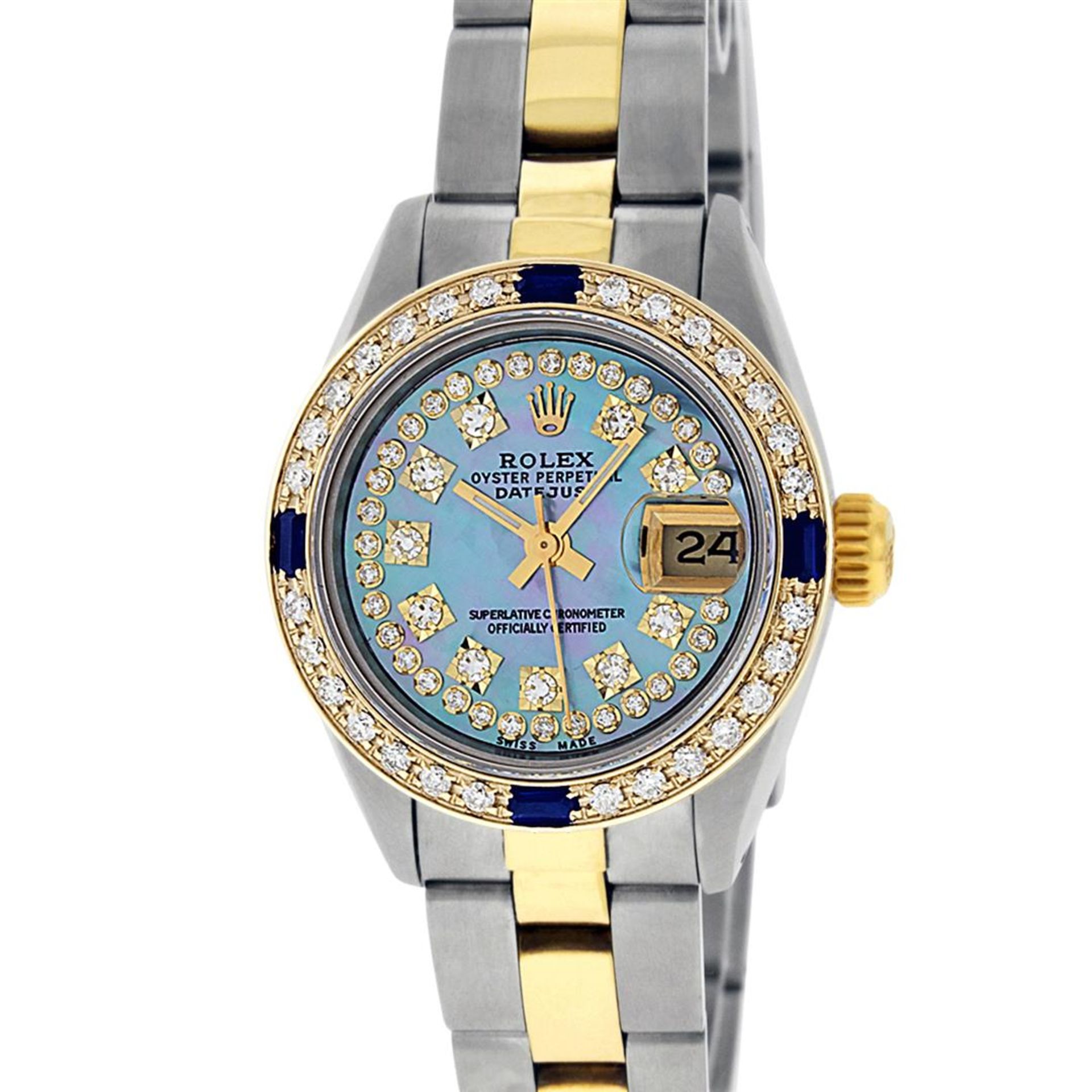 Rolex Ladies 2 Tone 18K Gold Bezel Blue String Diamond & Sapphire Datejust Wrisw - Image 2 of 8