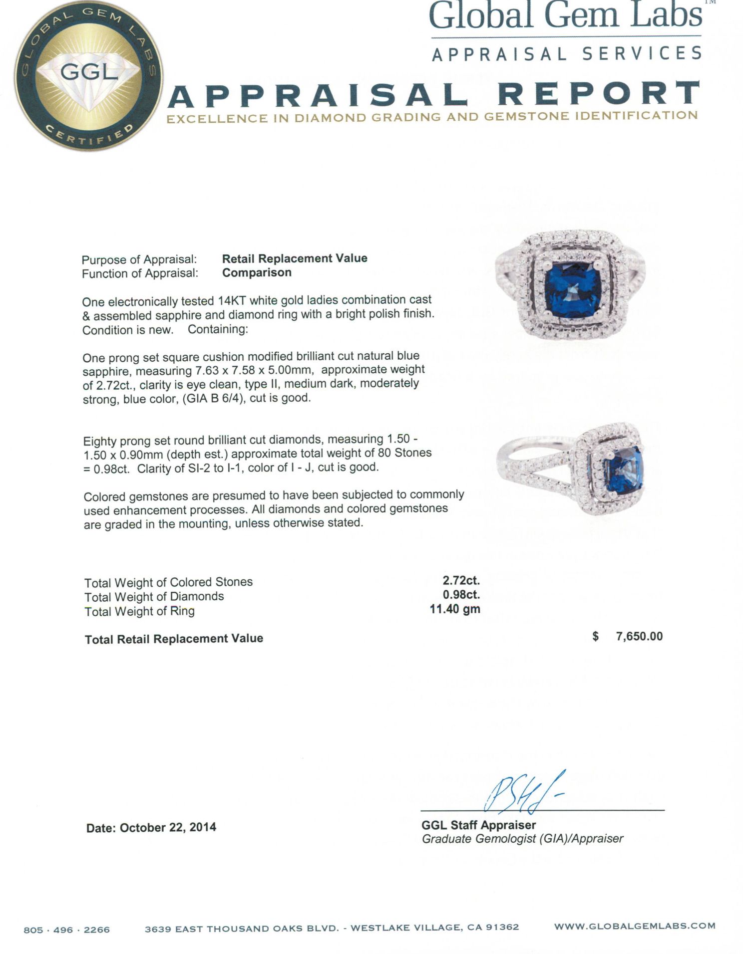 14KT White Gold 2.72 ctw Sapphire and Diamond Ring - Image 5 of 5