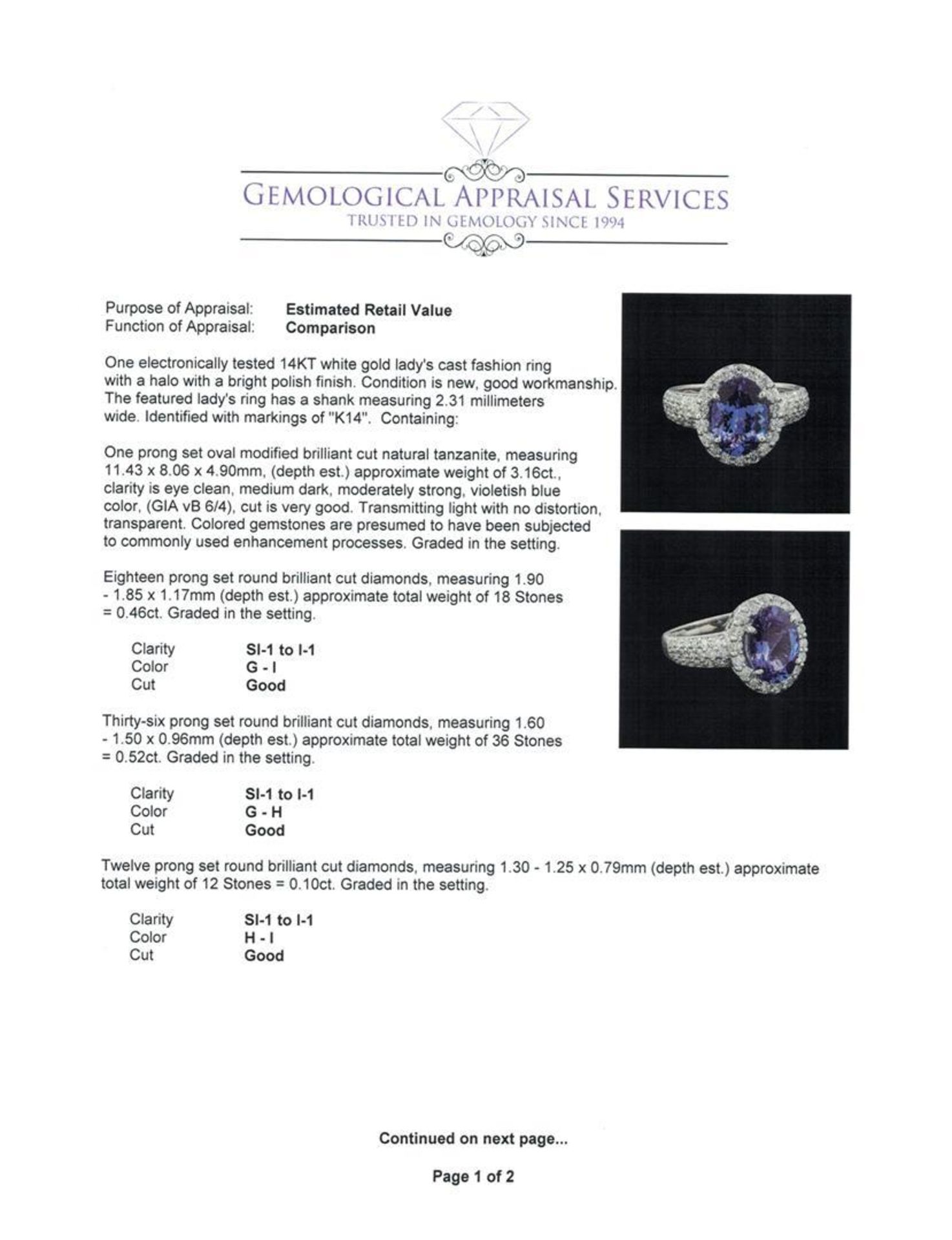 3.16 ctw Tanzanite and Diamond Ring - 14KT White Gold - Image 5 of 6