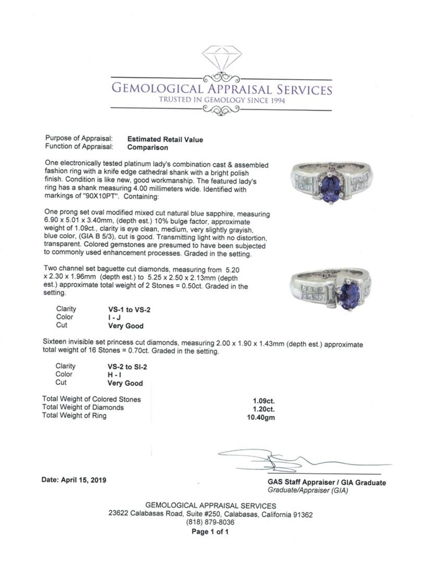 2.29 ctw Blue Sapphire And Diamond Ring - Platinum - Image 5 of 5