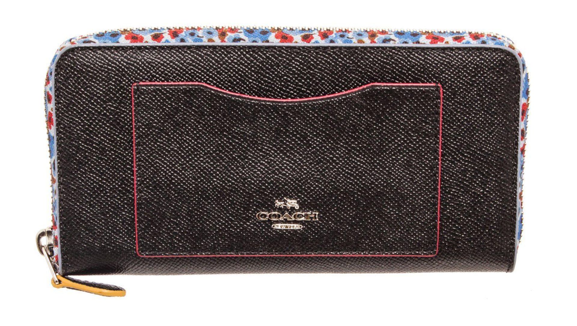 Coach Blue Leather Floral Print Long Zippy Wallet