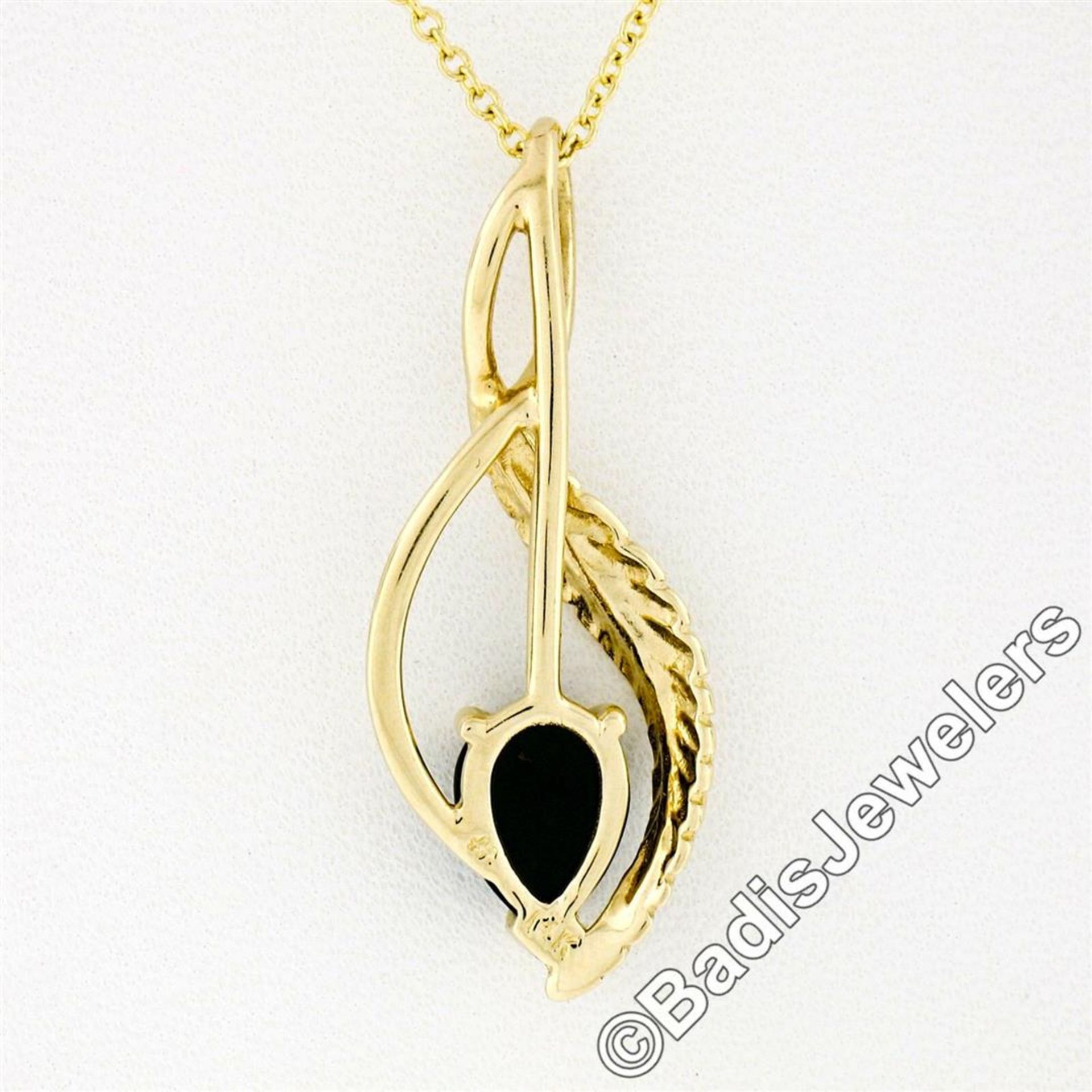14kt Yellow Gold Pear Cabochon Black Onyx Open Pendant Necklace - Image 6 of 7
