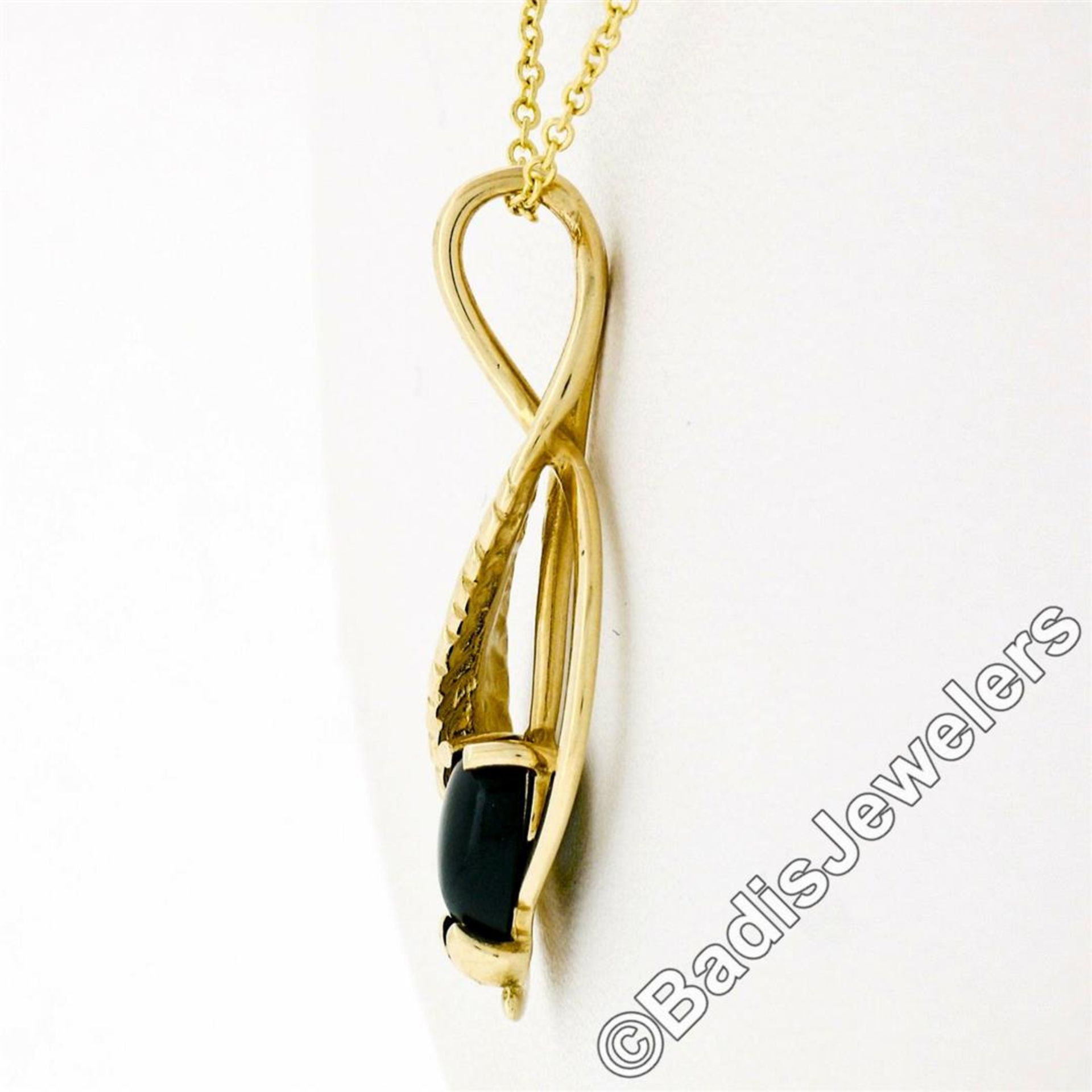 14kt Yellow Gold Pear Cabochon Black Onyx Open Pendant Necklace - Image 4 of 7