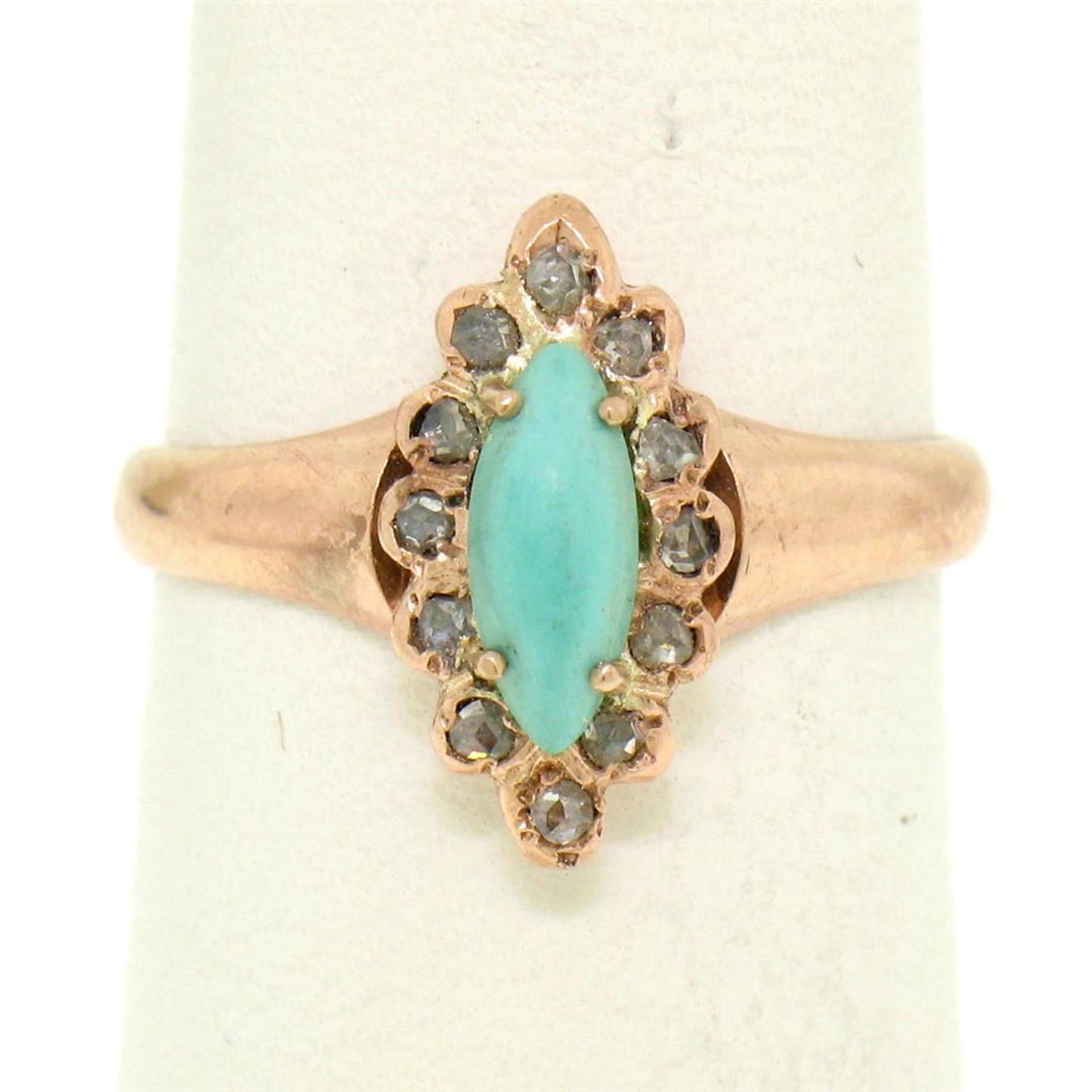 10K Rose Gold Marquise Turquoise .30 ctw Diamond Solitaire Ring - Image 5 of 8
