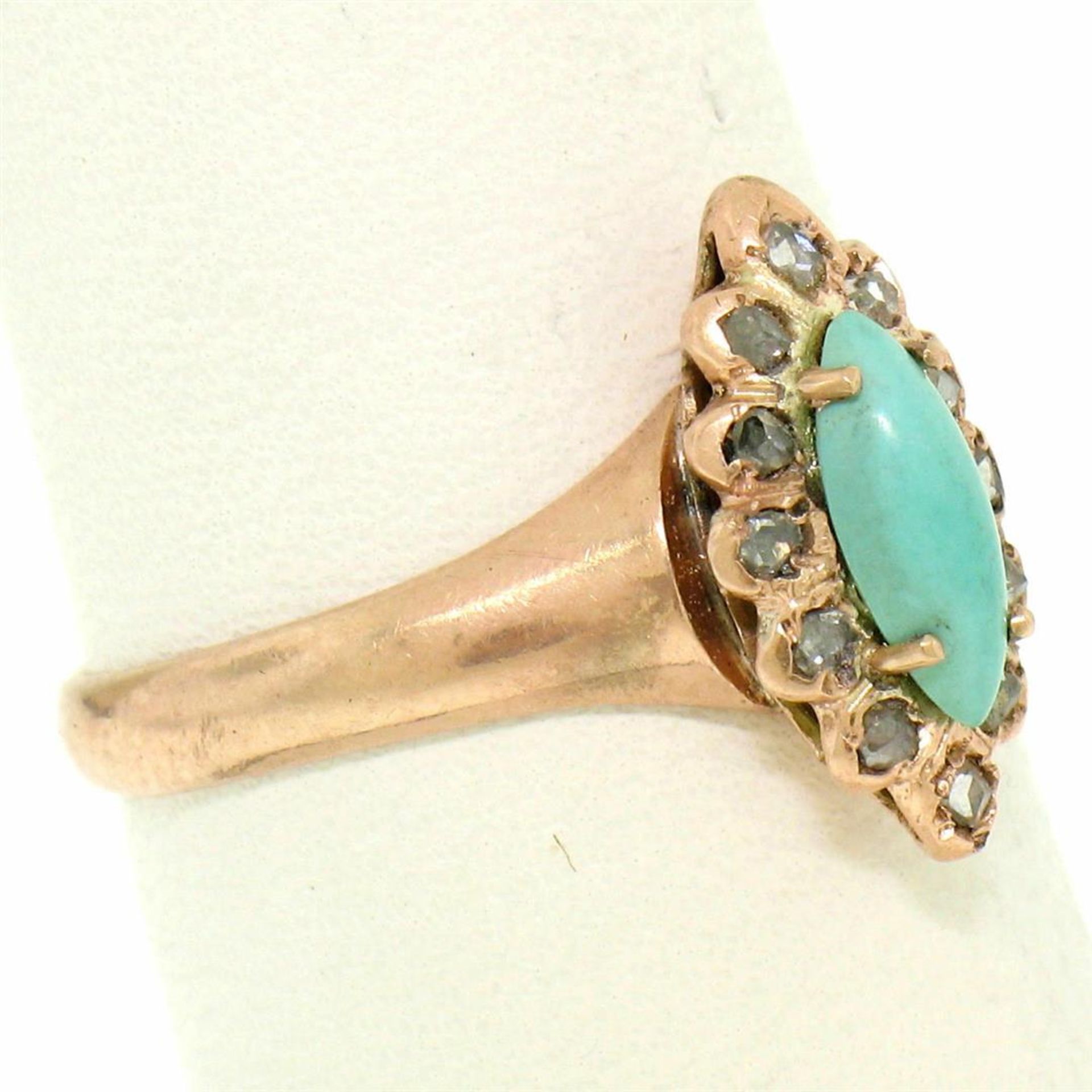 10K Rose Gold Marquise Turquoise .30 ctw Diamond Solitaire Ring - Image 7 of 8