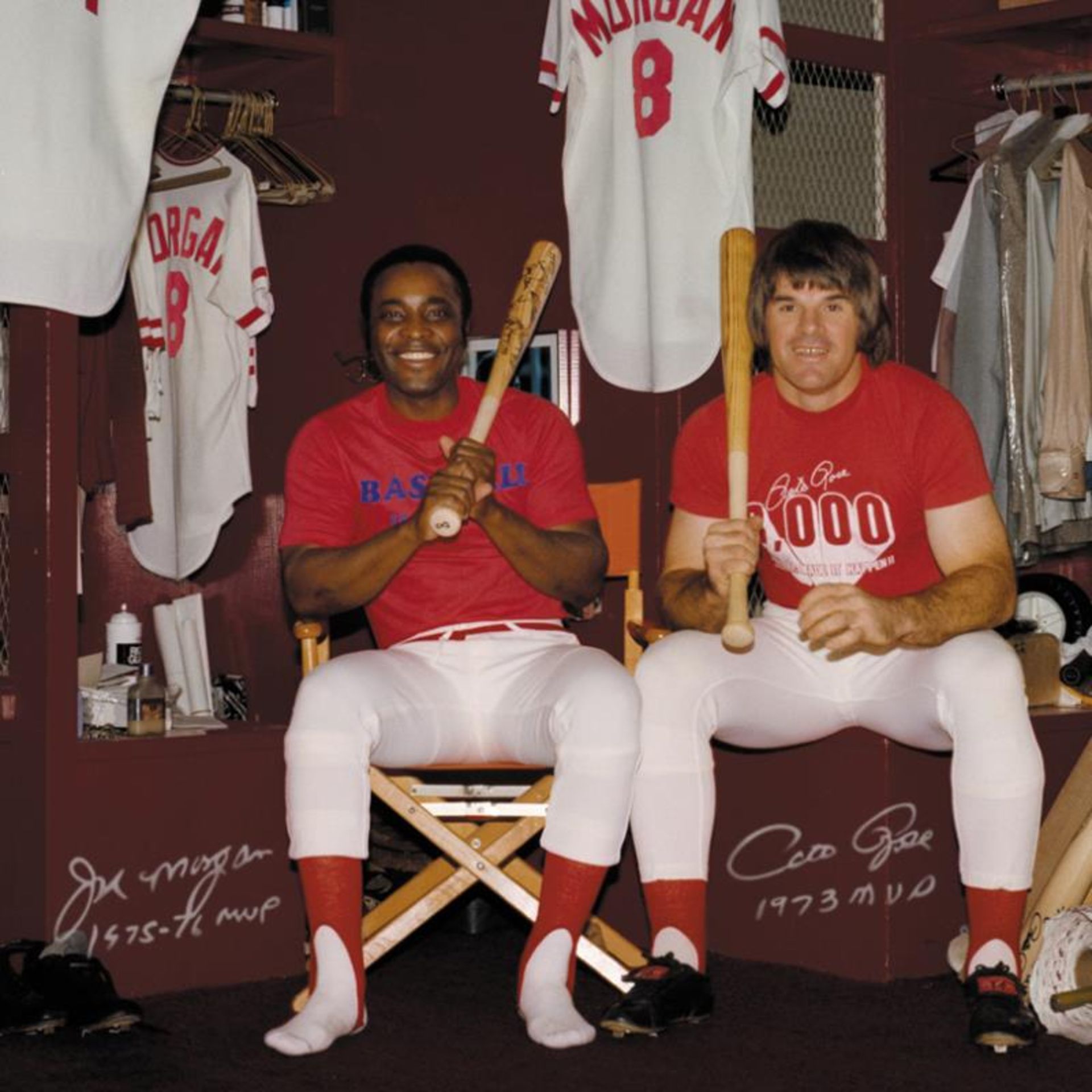 "Pete Rose & Morgan in Clubhouse" Framed Archival Photograph Autographed by Pete - Image 2 of 2