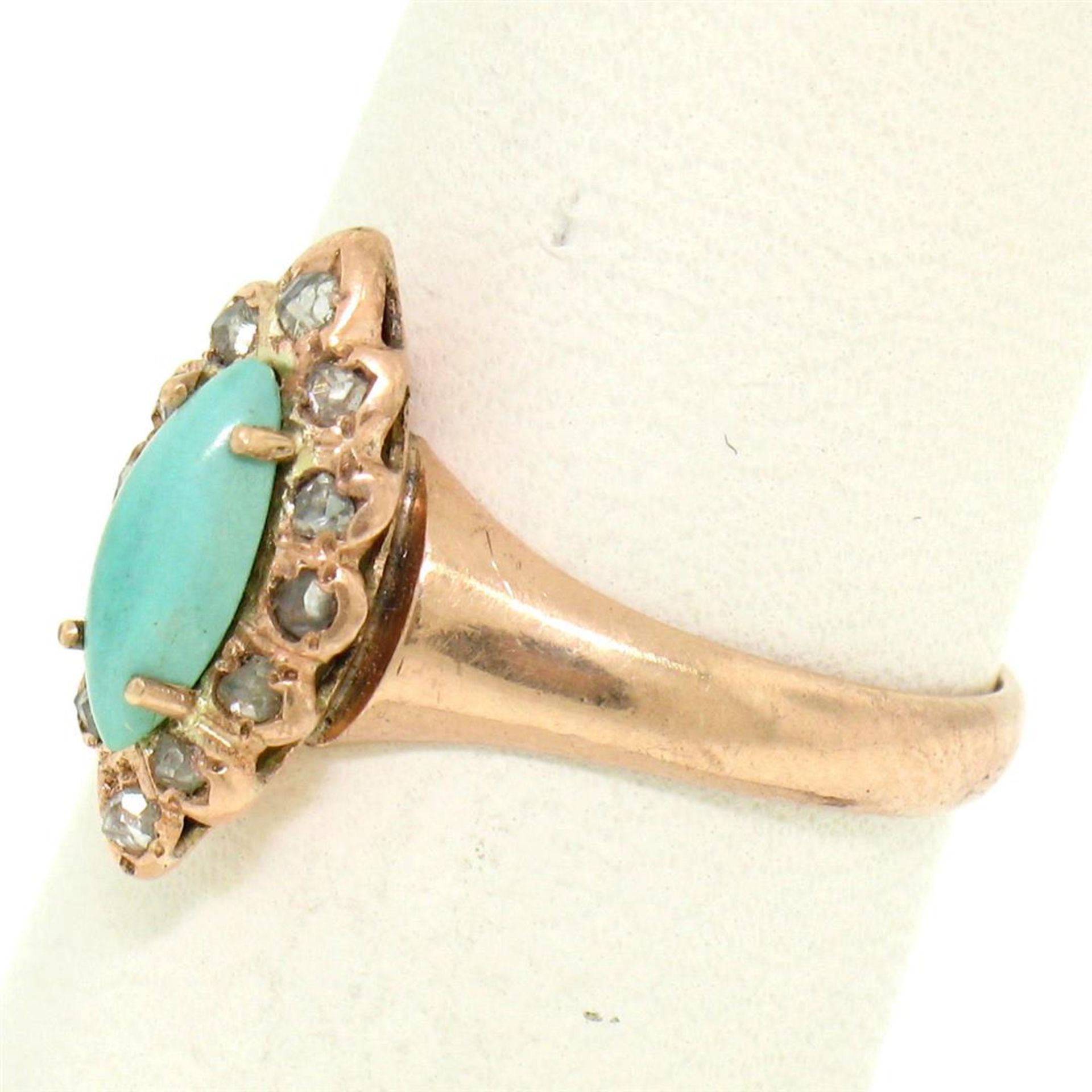 10K Rose Gold Marquise Turquoise .30 ctw Diamond Solitaire Ring - Image 6 of 8