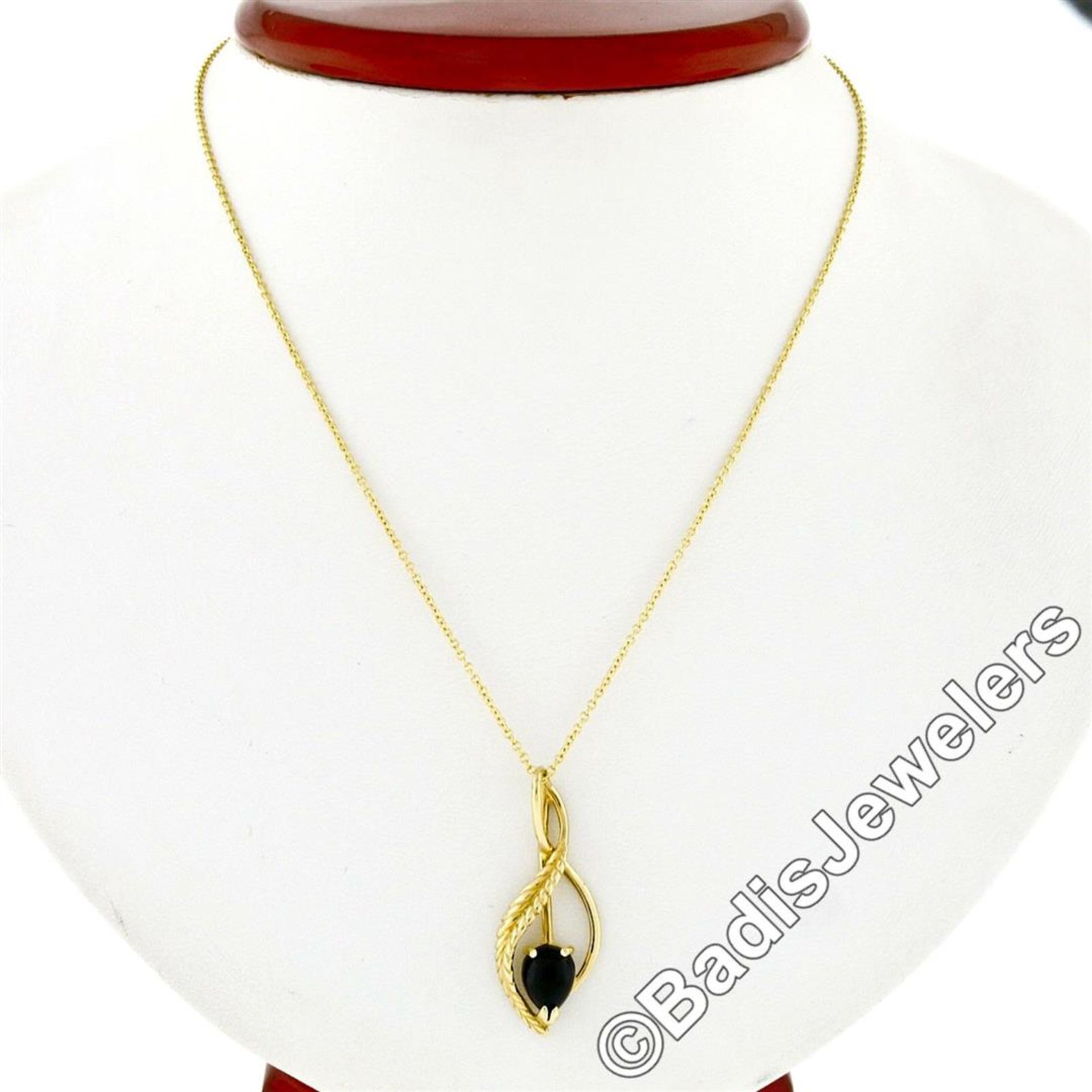 14kt Yellow Gold Pear Cabochon Black Onyx Open Pendant Necklace - Image 3 of 7