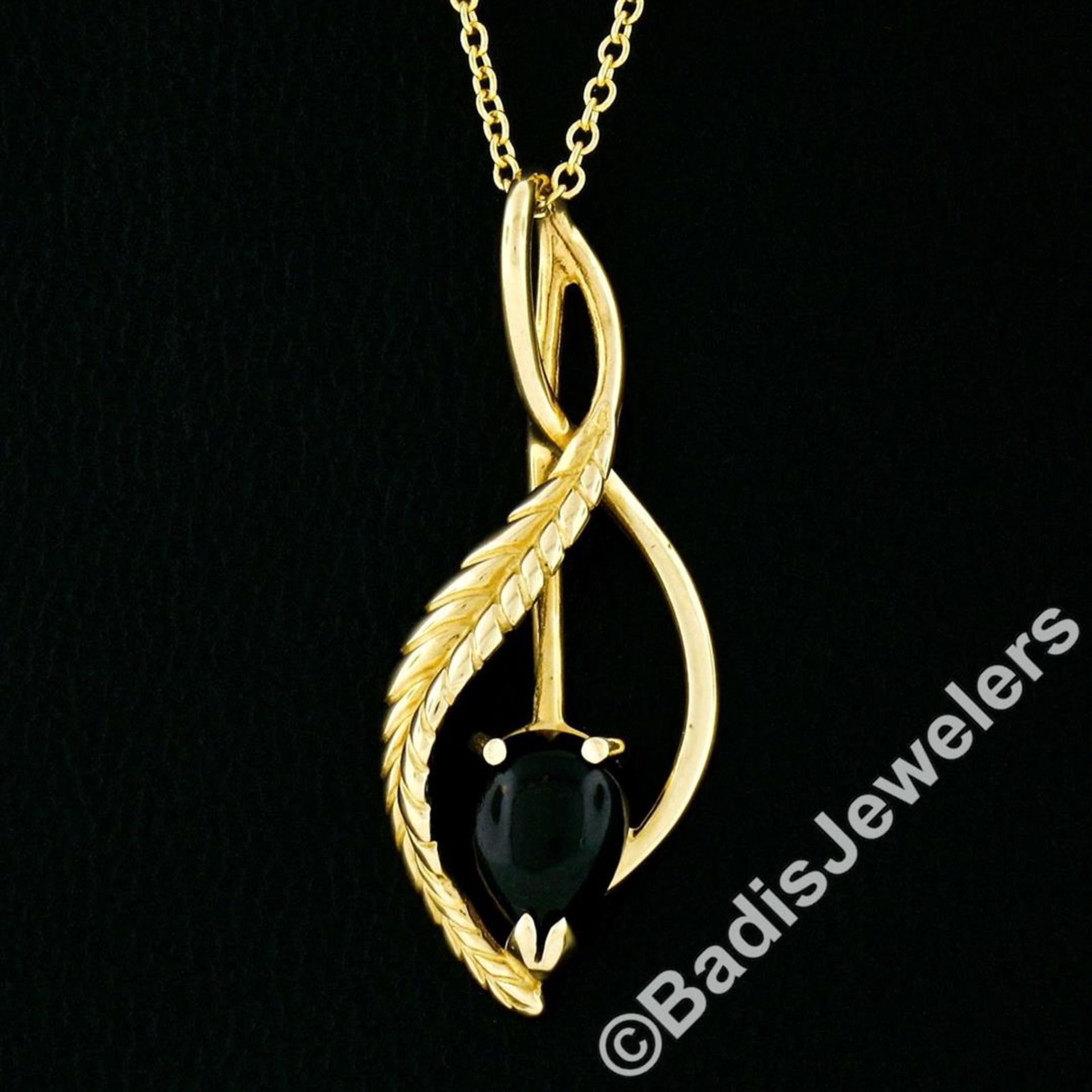 14kt Yellow Gold Pear Cabochon Black Onyx Open Pendant Necklace - Image 2 of 7