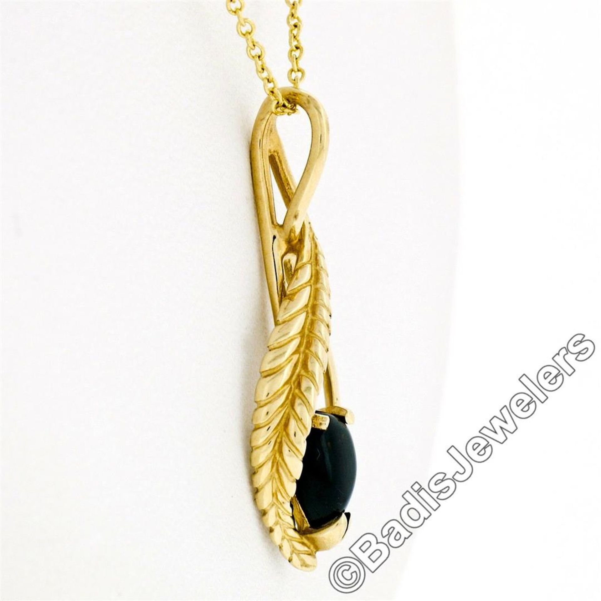14kt Yellow Gold Pear Cabochon Black Onyx Open Pendant Necklace - Image 5 of 7