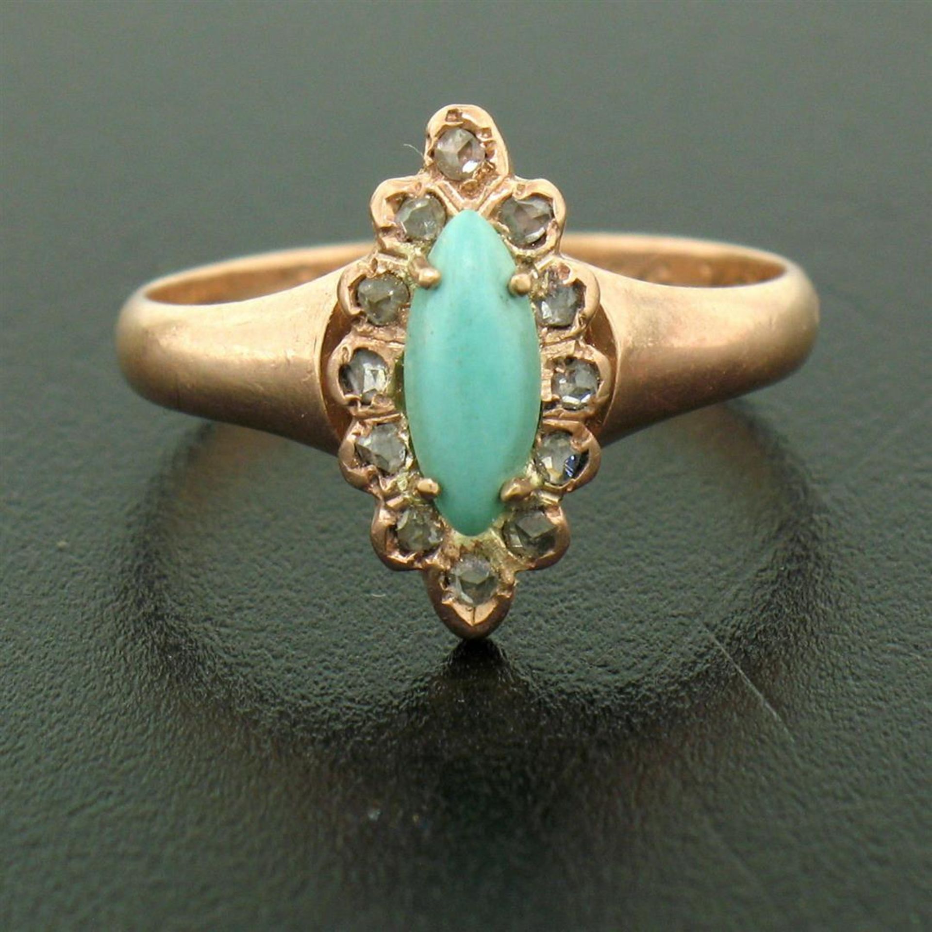 10K Rose Gold Marquise Turquoise .30 ctw Diamond Solitaire Ring - Image 2 of 8