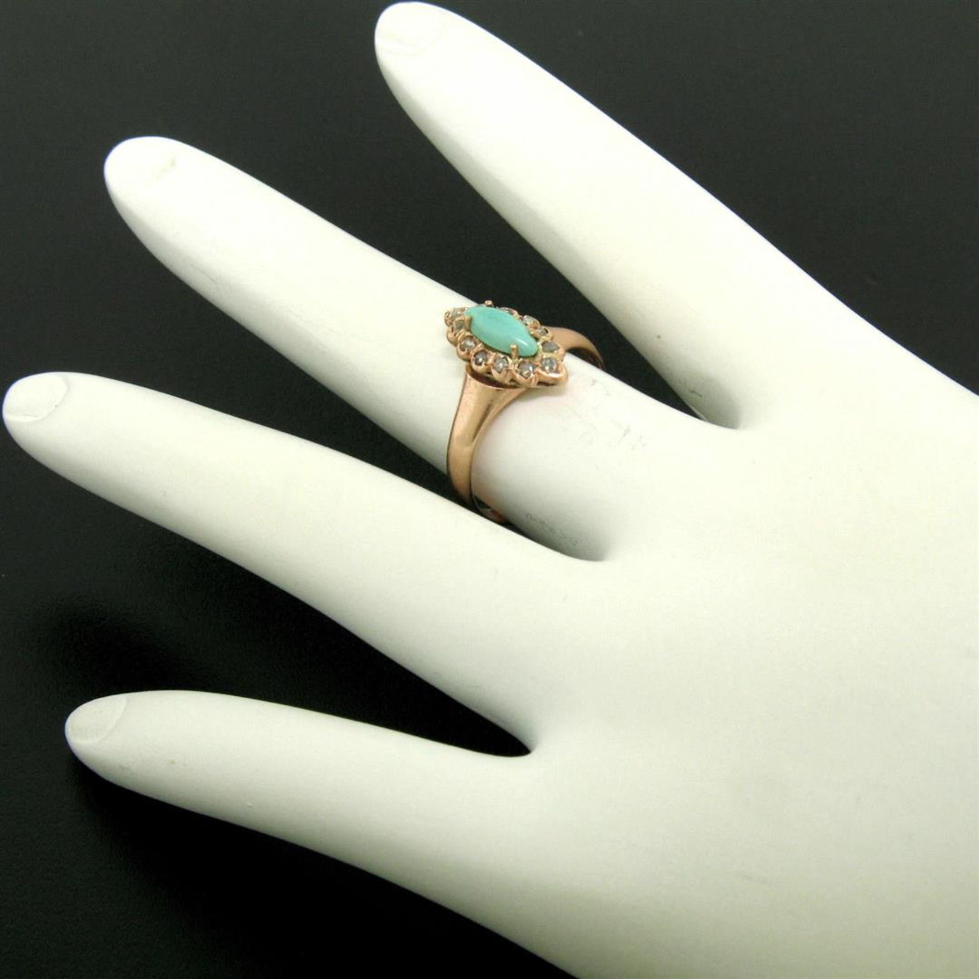 10K Rose Gold Marquise Turquoise .30 ctw Diamond Solitaire Ring - Image 3 of 8