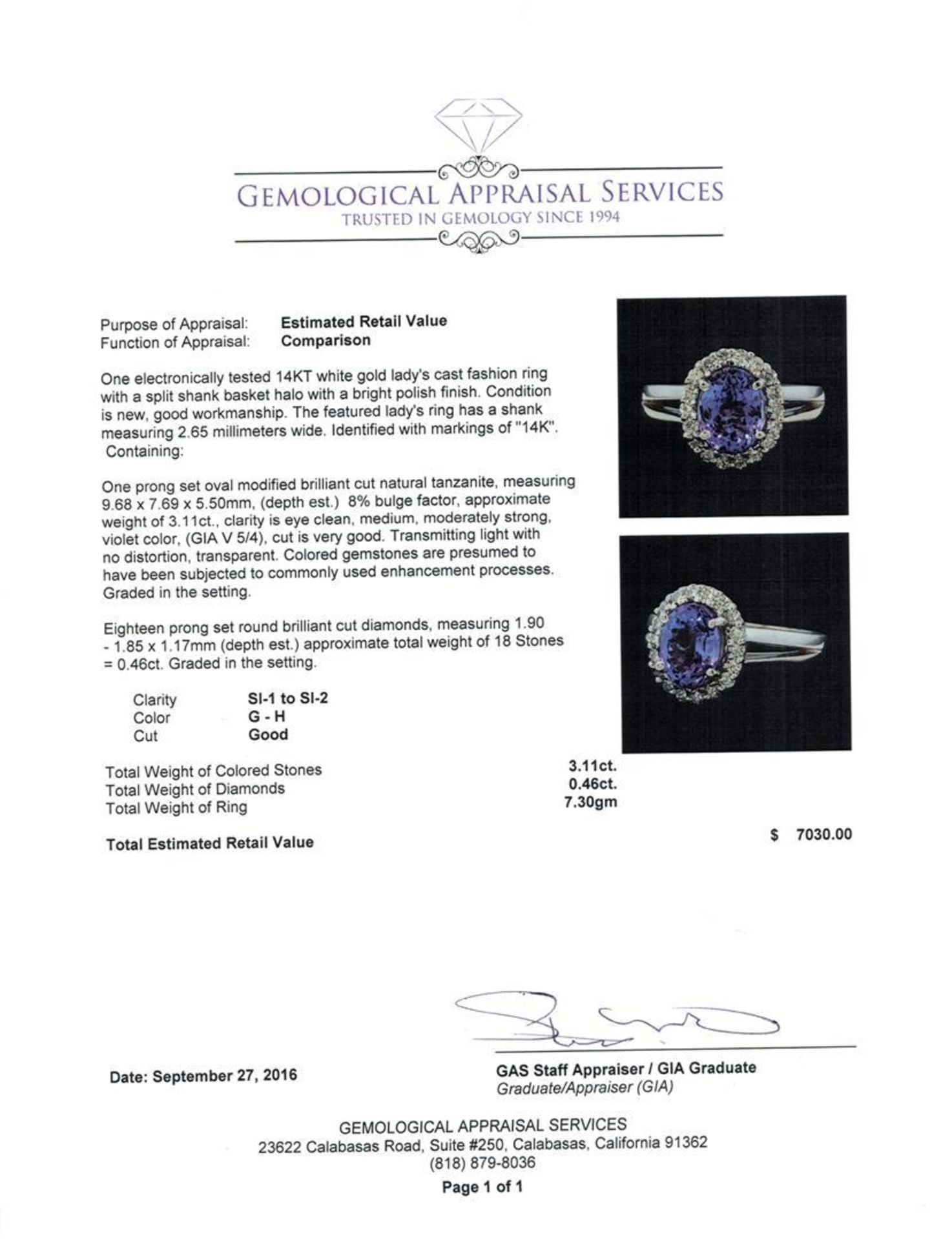 3.11 ctw Tanzanite and Diamond Ring - 14KT White Gold - Image 5 of 5