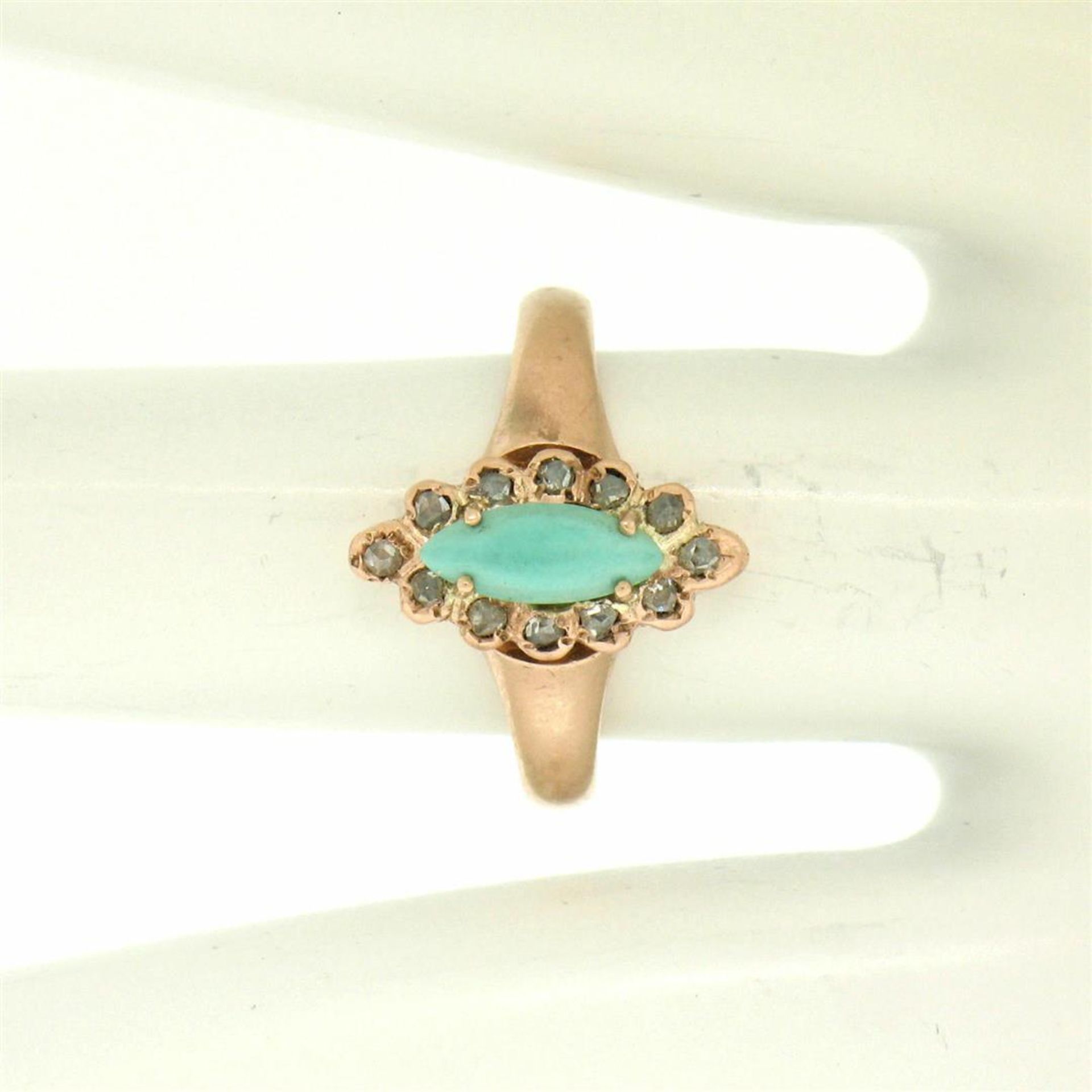 10K Rose Gold Marquise Turquoise .30 ctw Diamond Solitaire Ring - Image 4 of 8