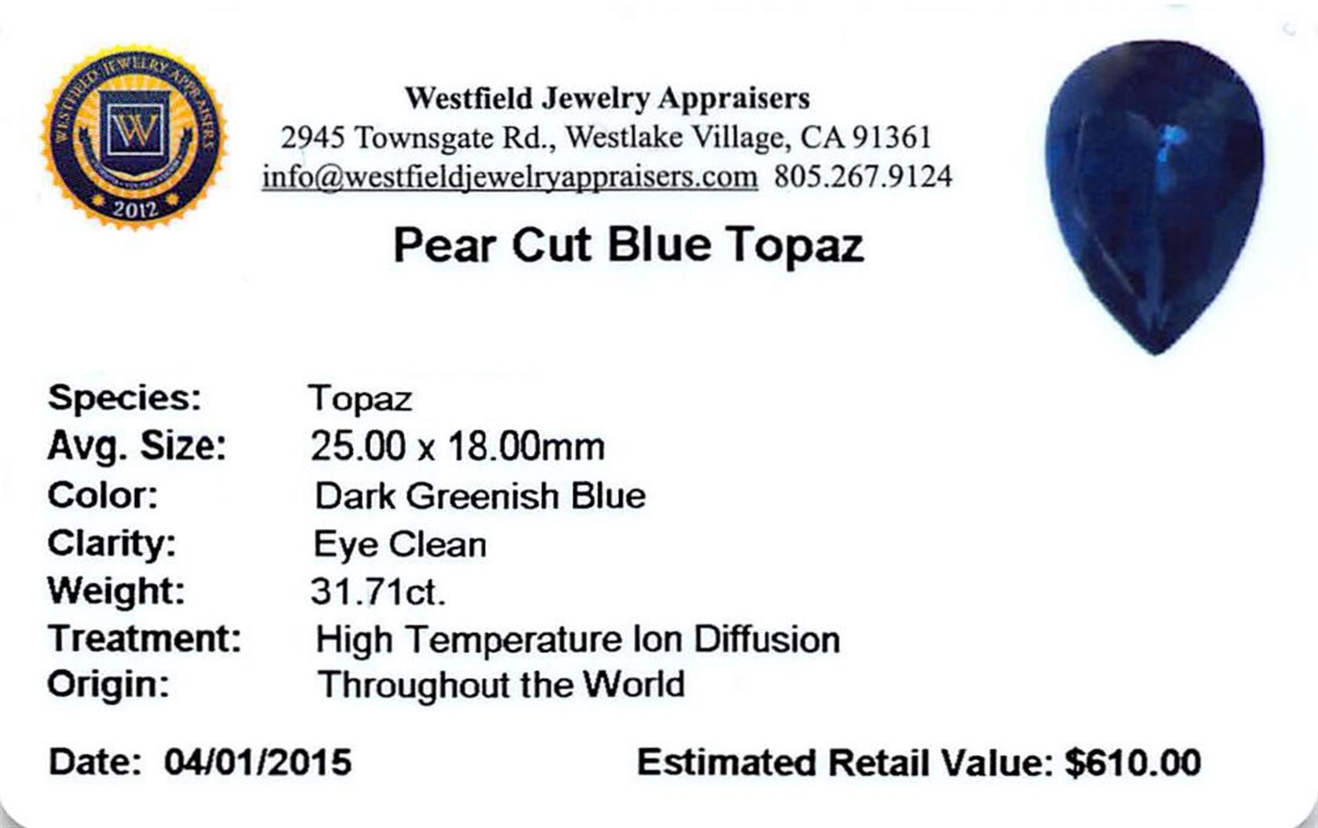 31.71 ctw Pear Blue Topaz Parcel - Image 2 of 2