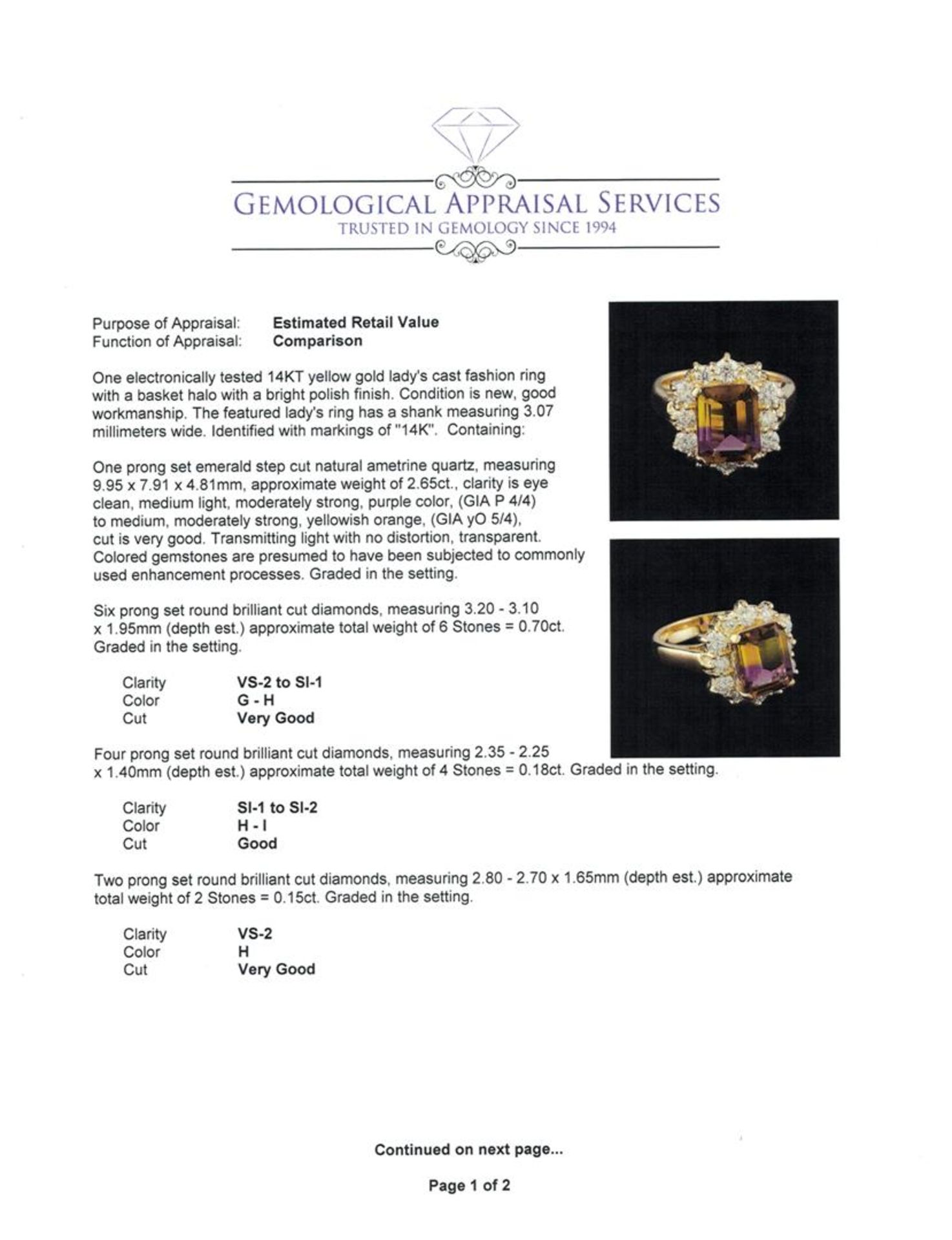 2.65ct Ametrine and Diamond Ring - 14KT Yellow Gold - Image 5 of 6